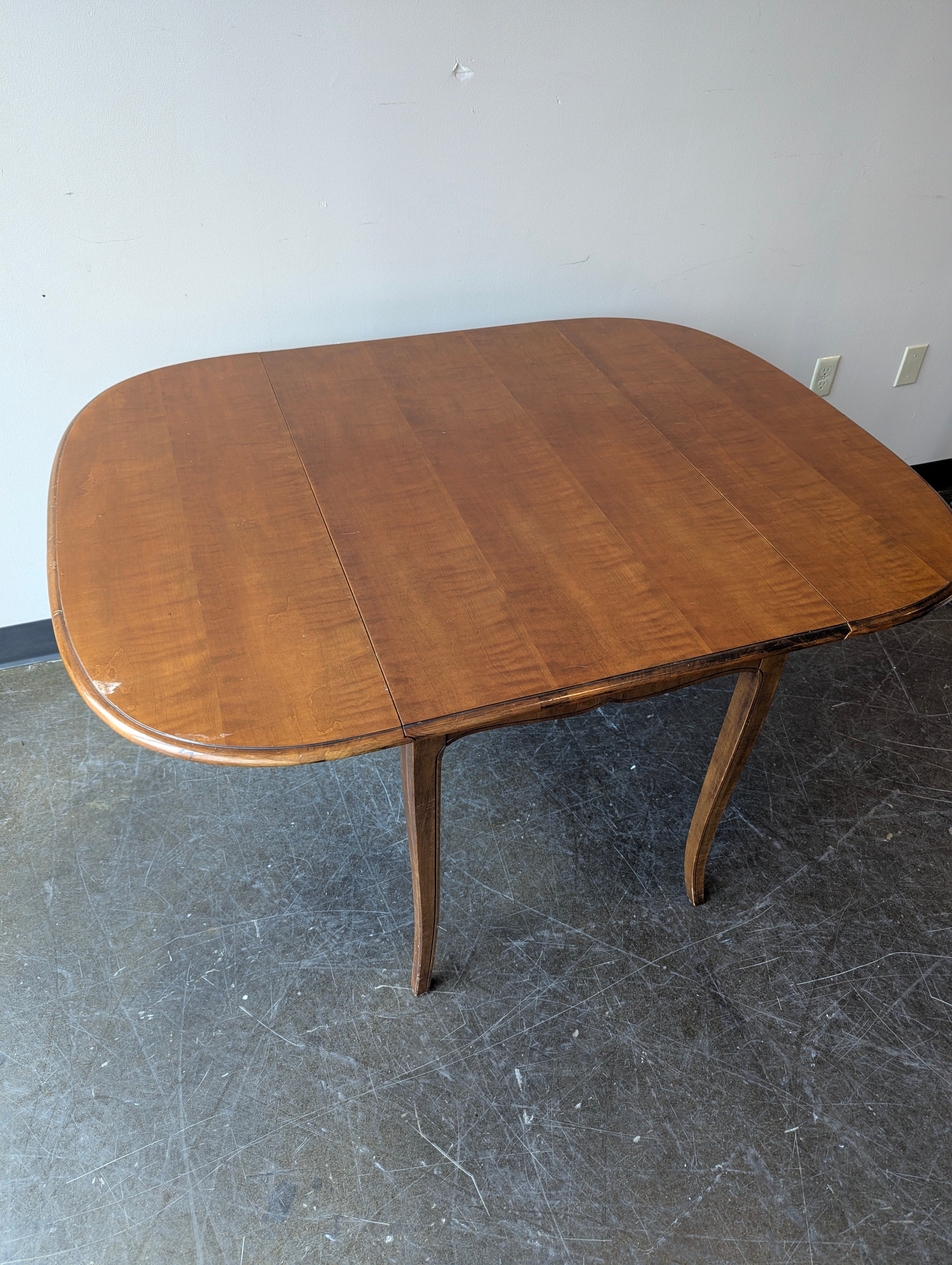 Vintage Hardwood Drop-Leaf Dining Table with Cabriole Legs