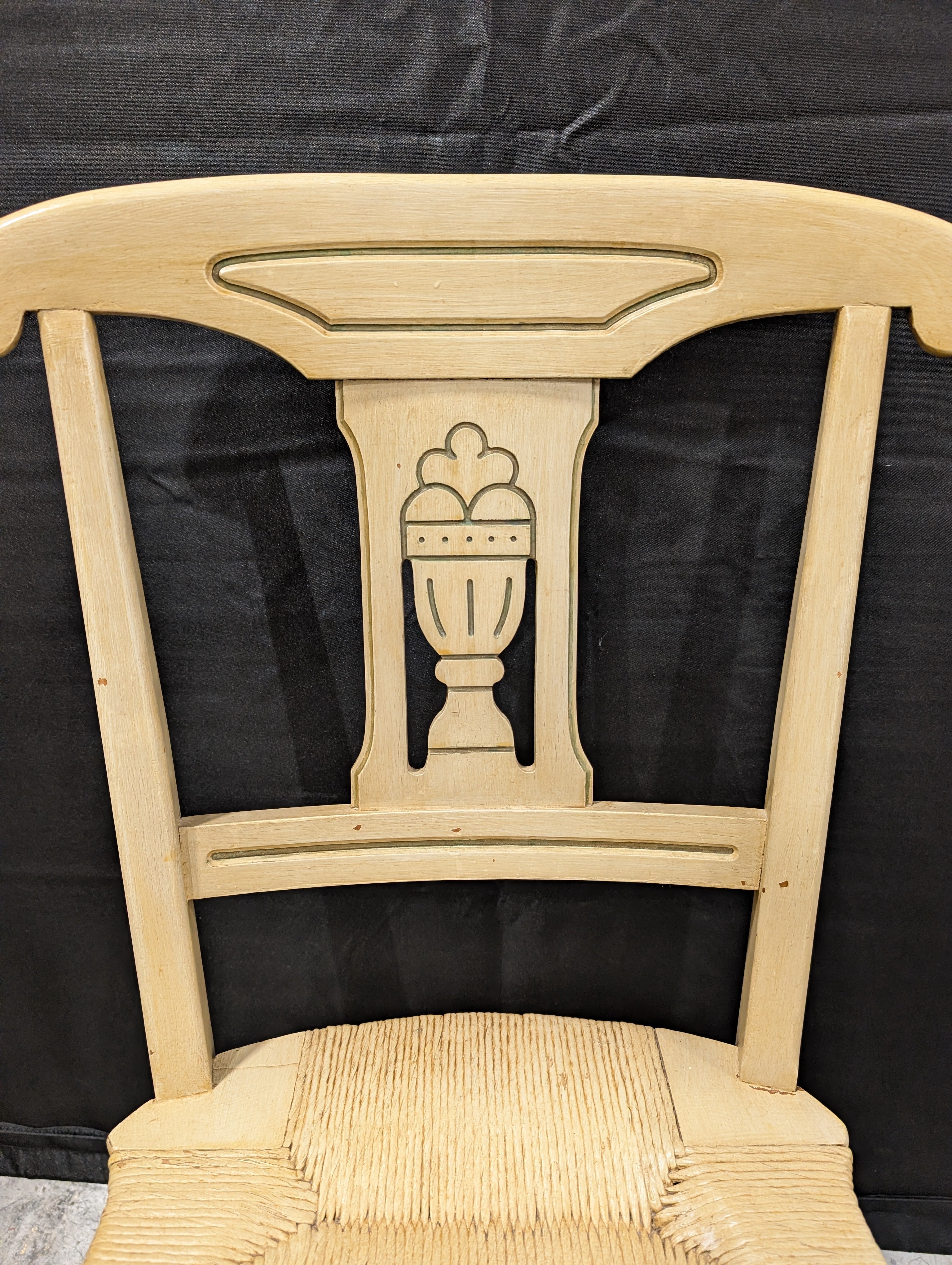 Carved Wood Dining Chair with Woven Rush Seat