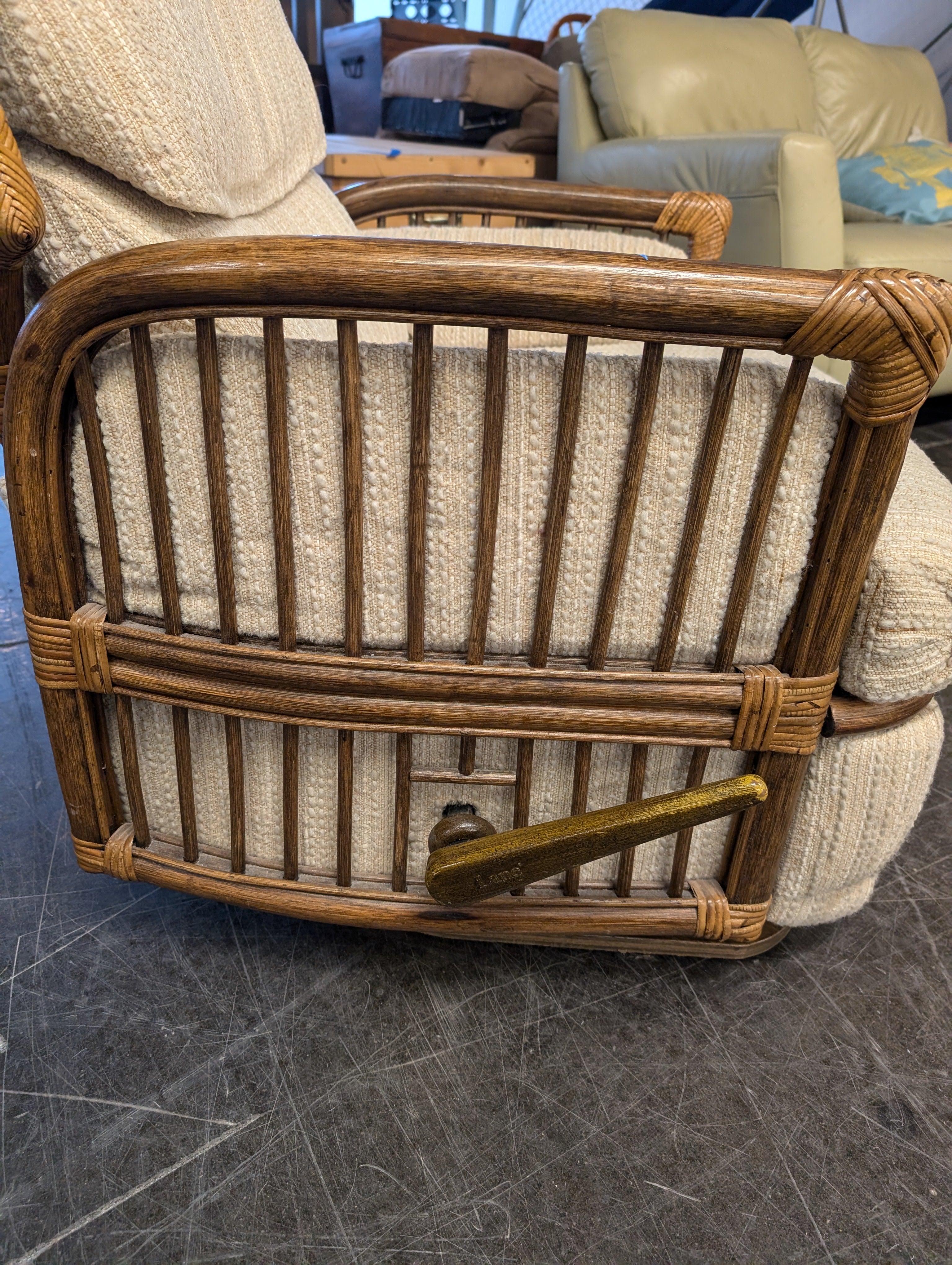 Vintage Bamboo Frame Recliner Chair with Upholstered Cushions