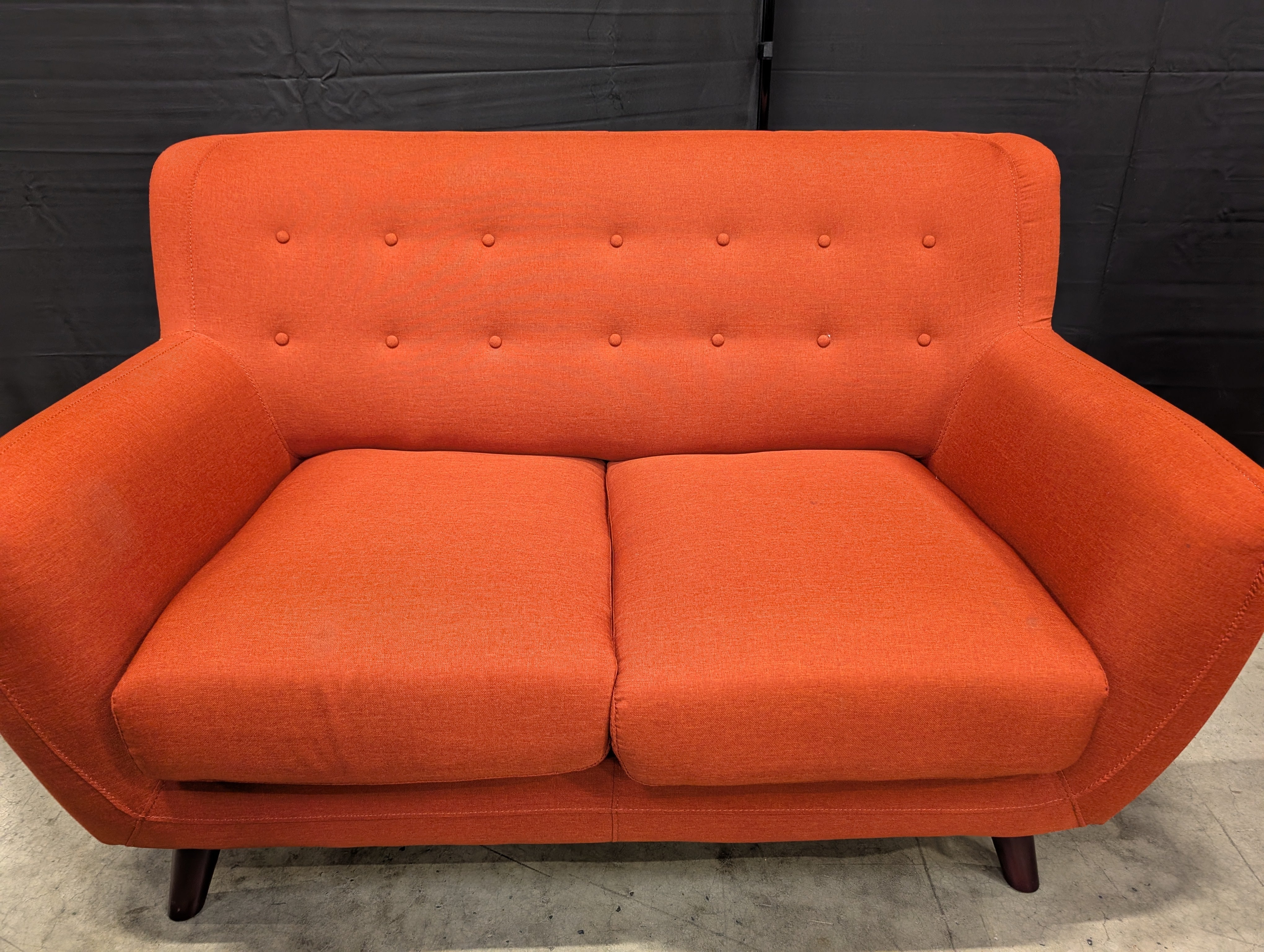 Mid-Century Modern Inspired Red Fabric Two-Seater Sofa