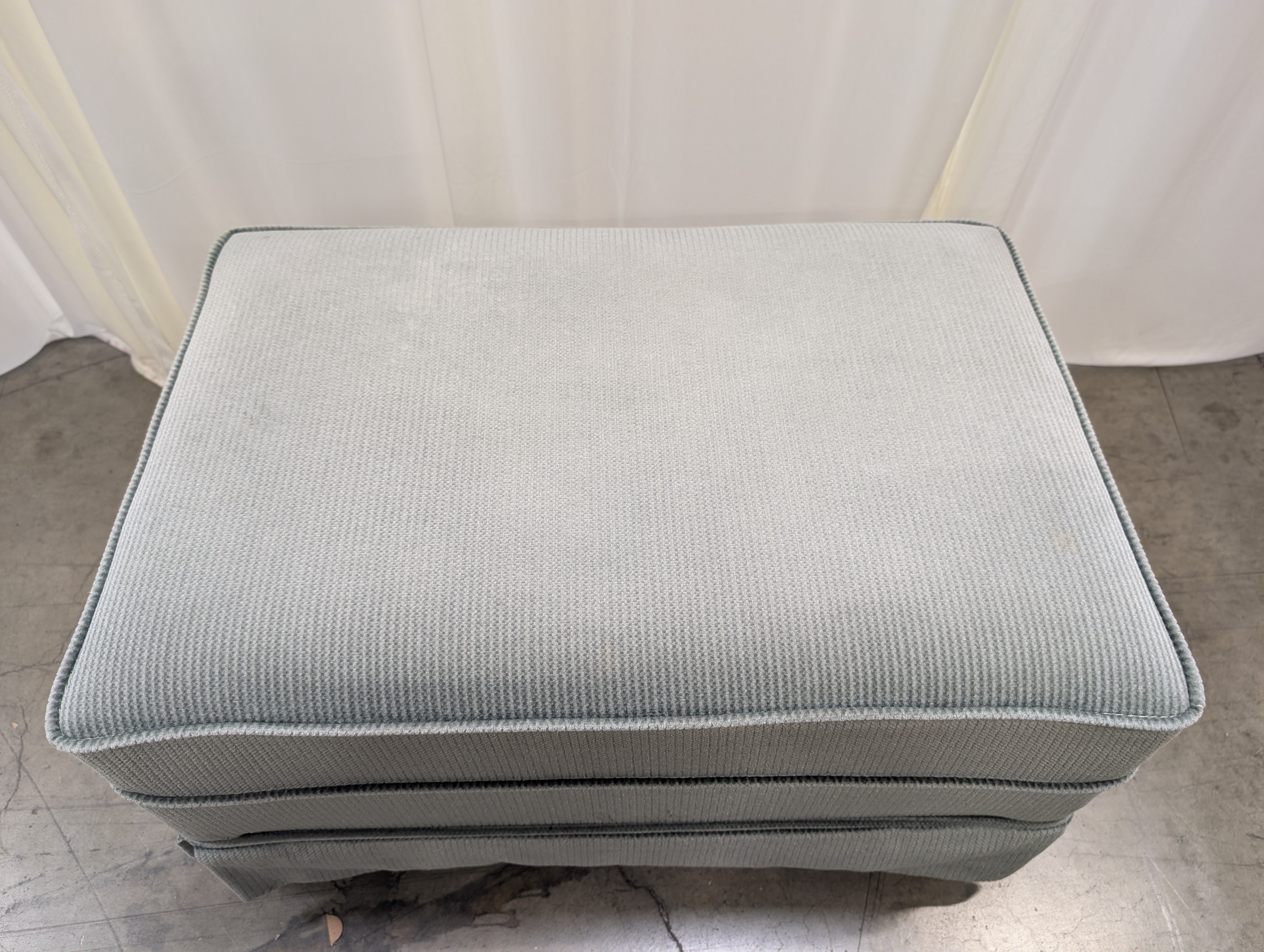 Plush Sage Green Ribbed Fabric Ottoman