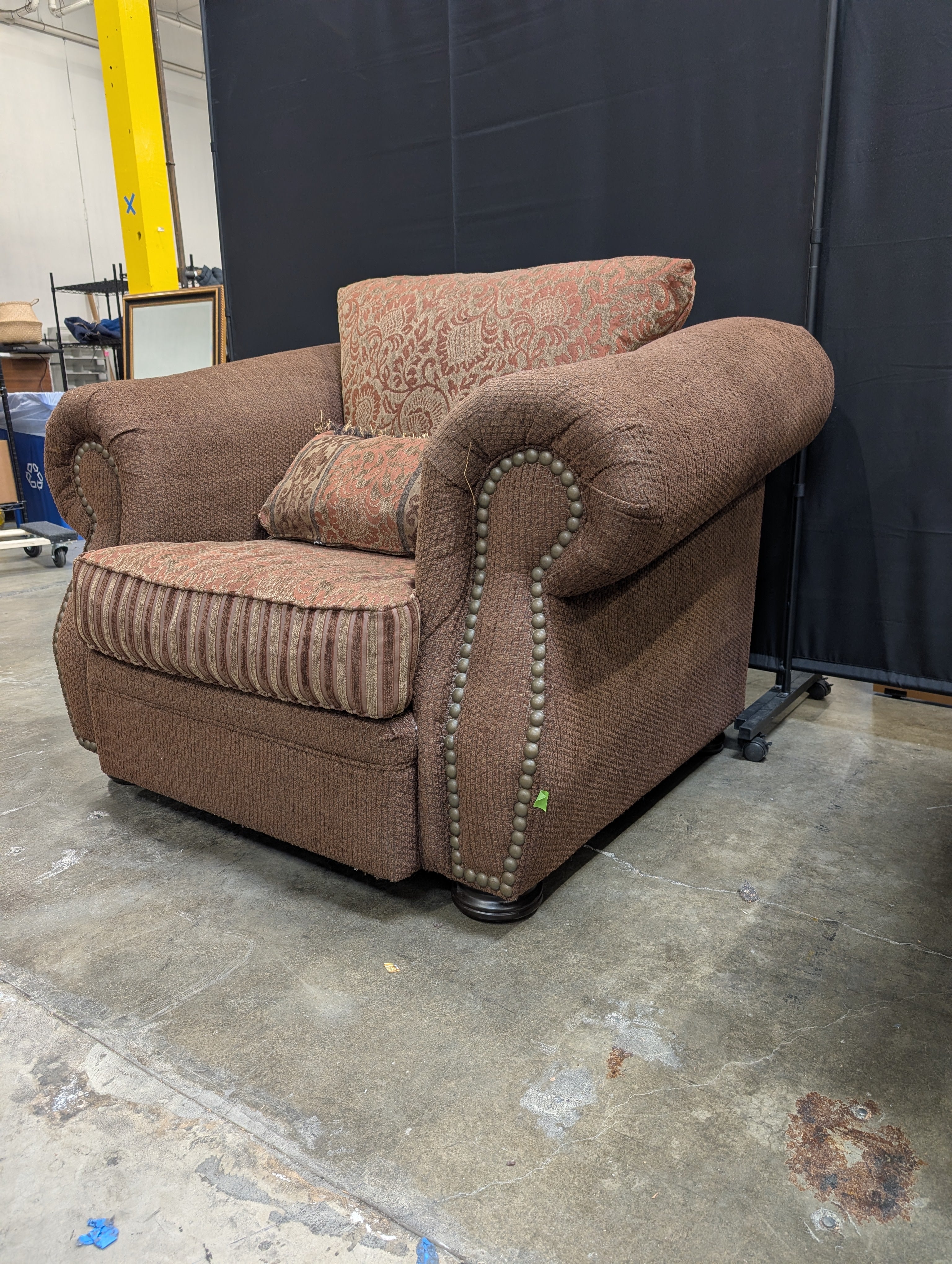 Textured Brown Upholstered Club Chair with Nailhead Trim
