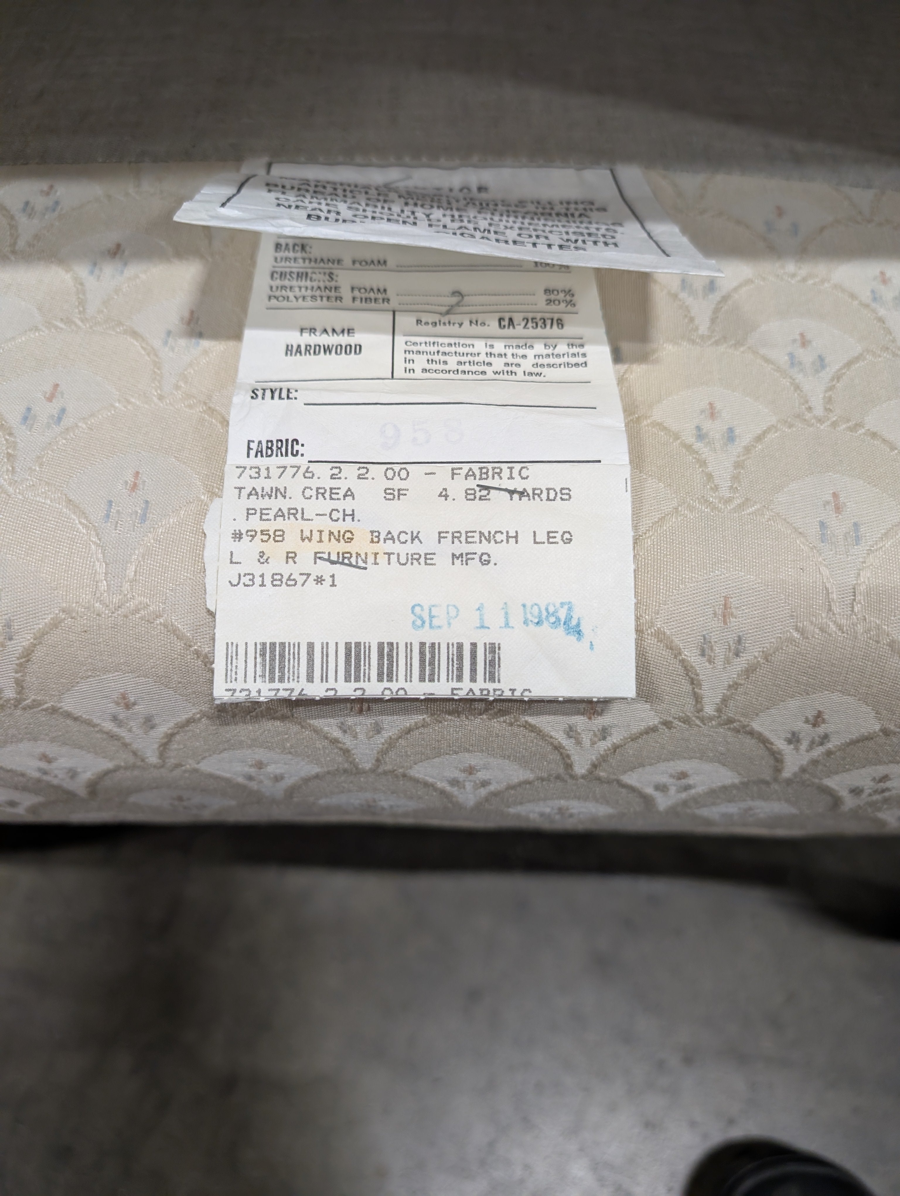 Textured Off-White Wingback Accent Chair