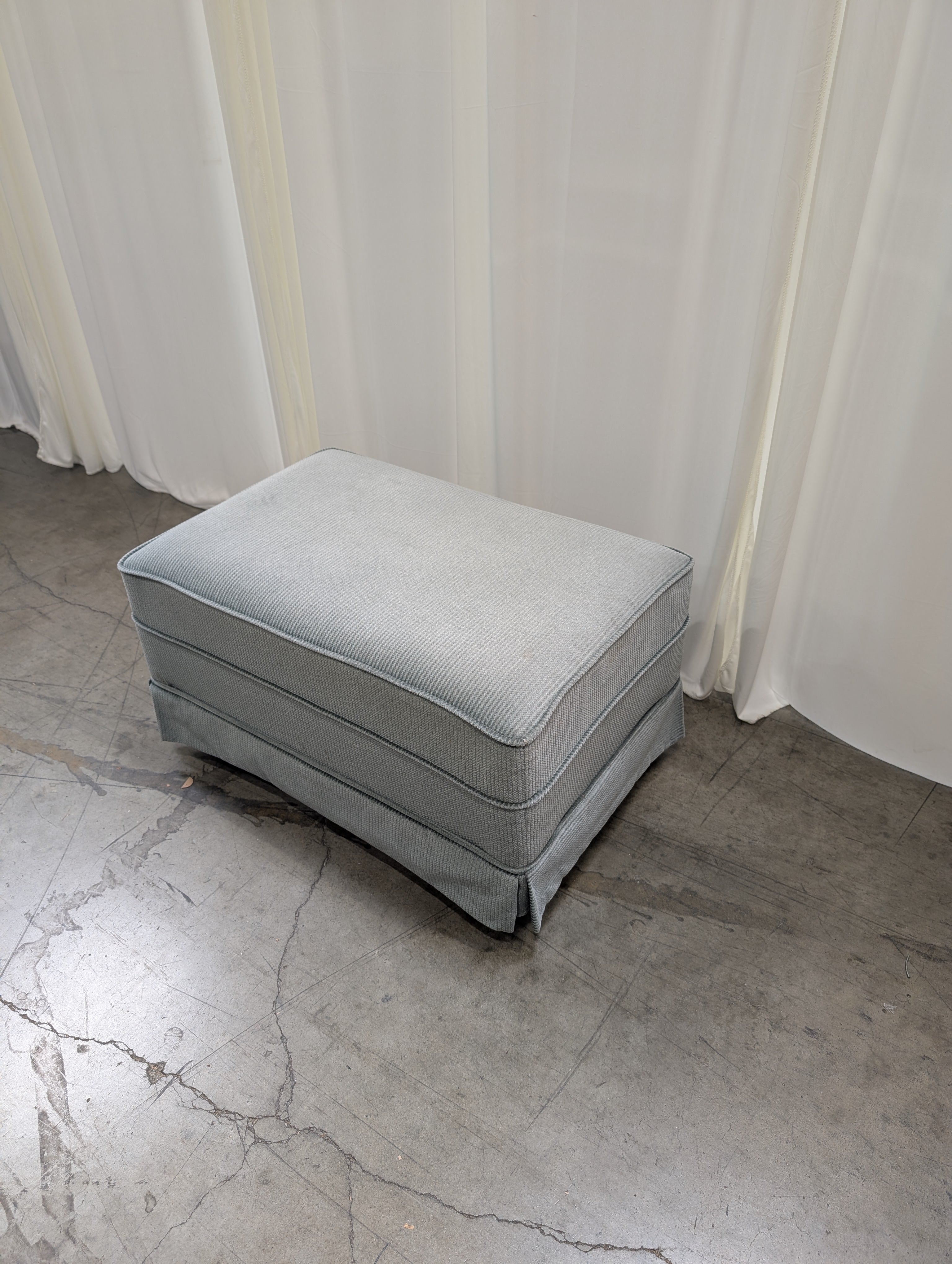 Plush Sage Green Ribbed Fabric Ottoman