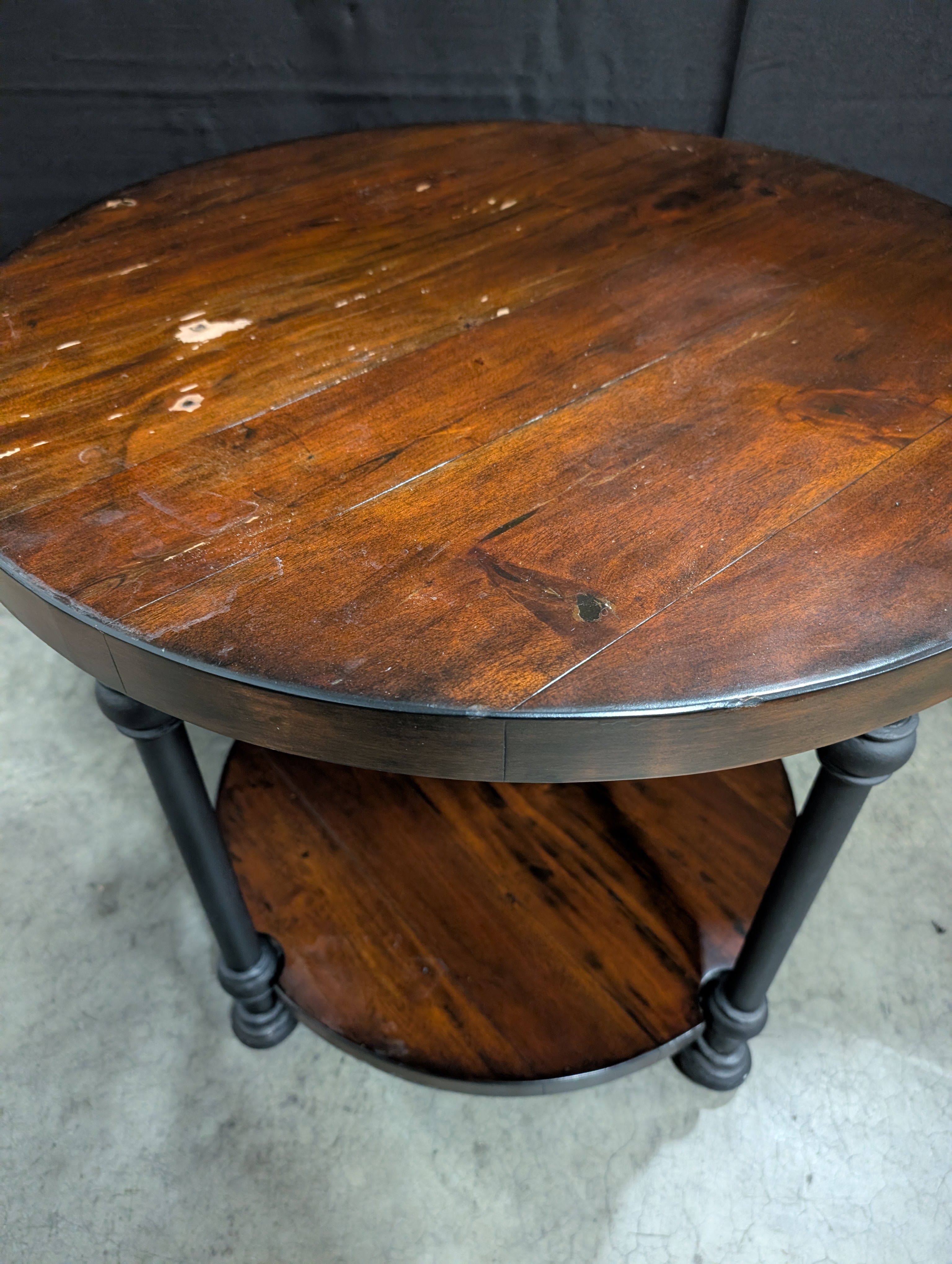 Rustic Round Two-Tiered Wood Side Table