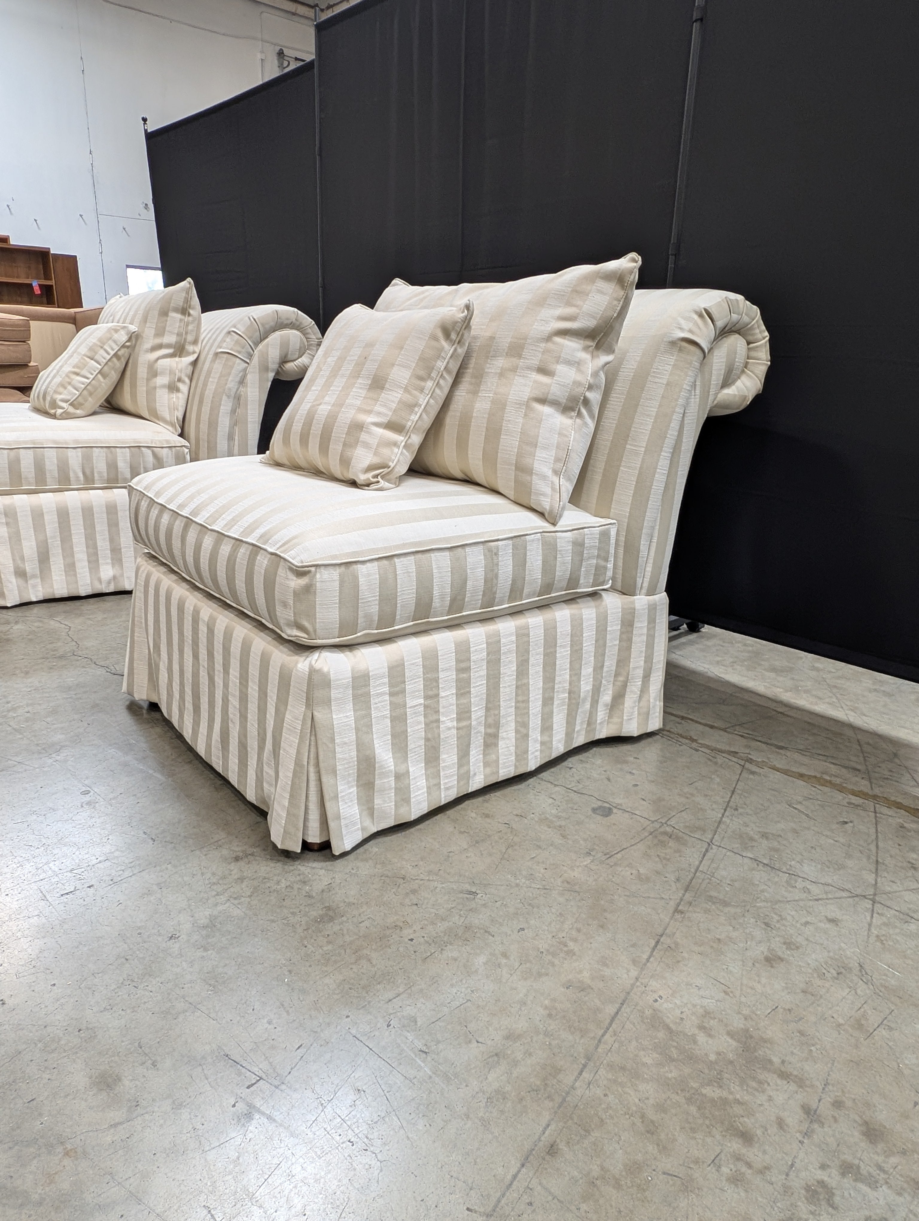 Cream and Beige Striped Upholstered Armless Accent Chair
