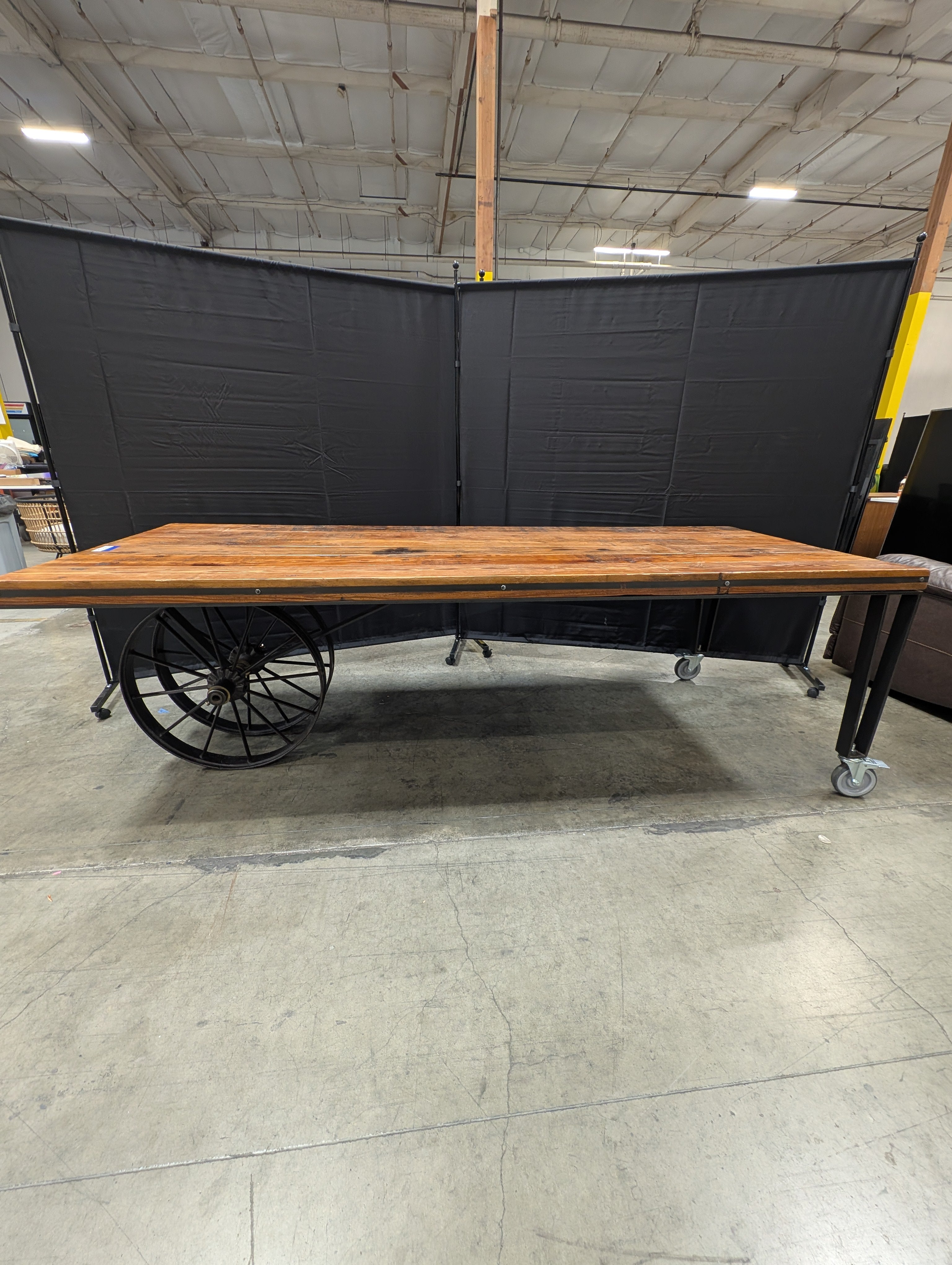 Industrial Style Butcher Block Top Rolling Console Table