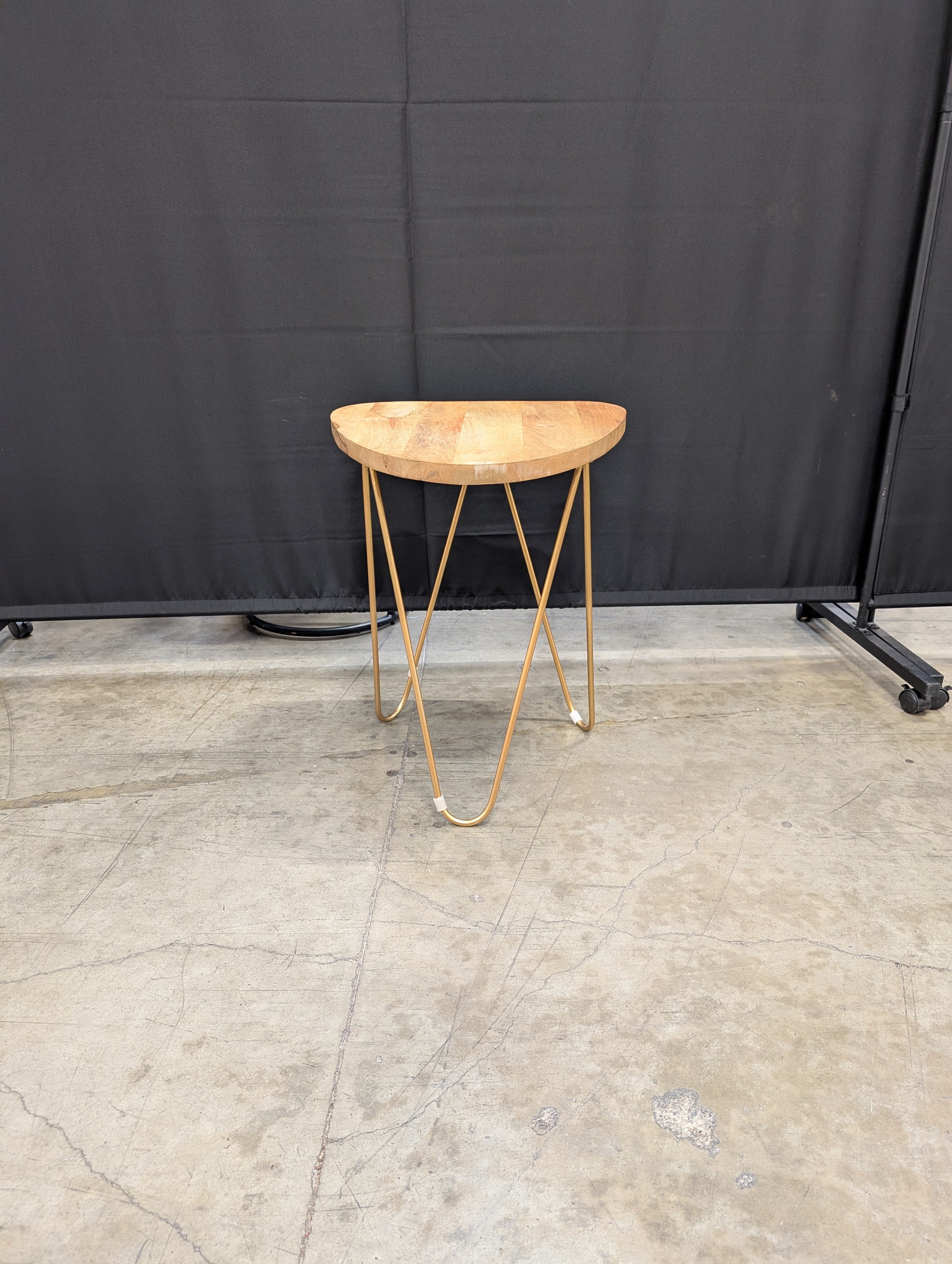 Mid-Century Modern Natural Wood Irregular Side Table with Gold Hairpin Legs