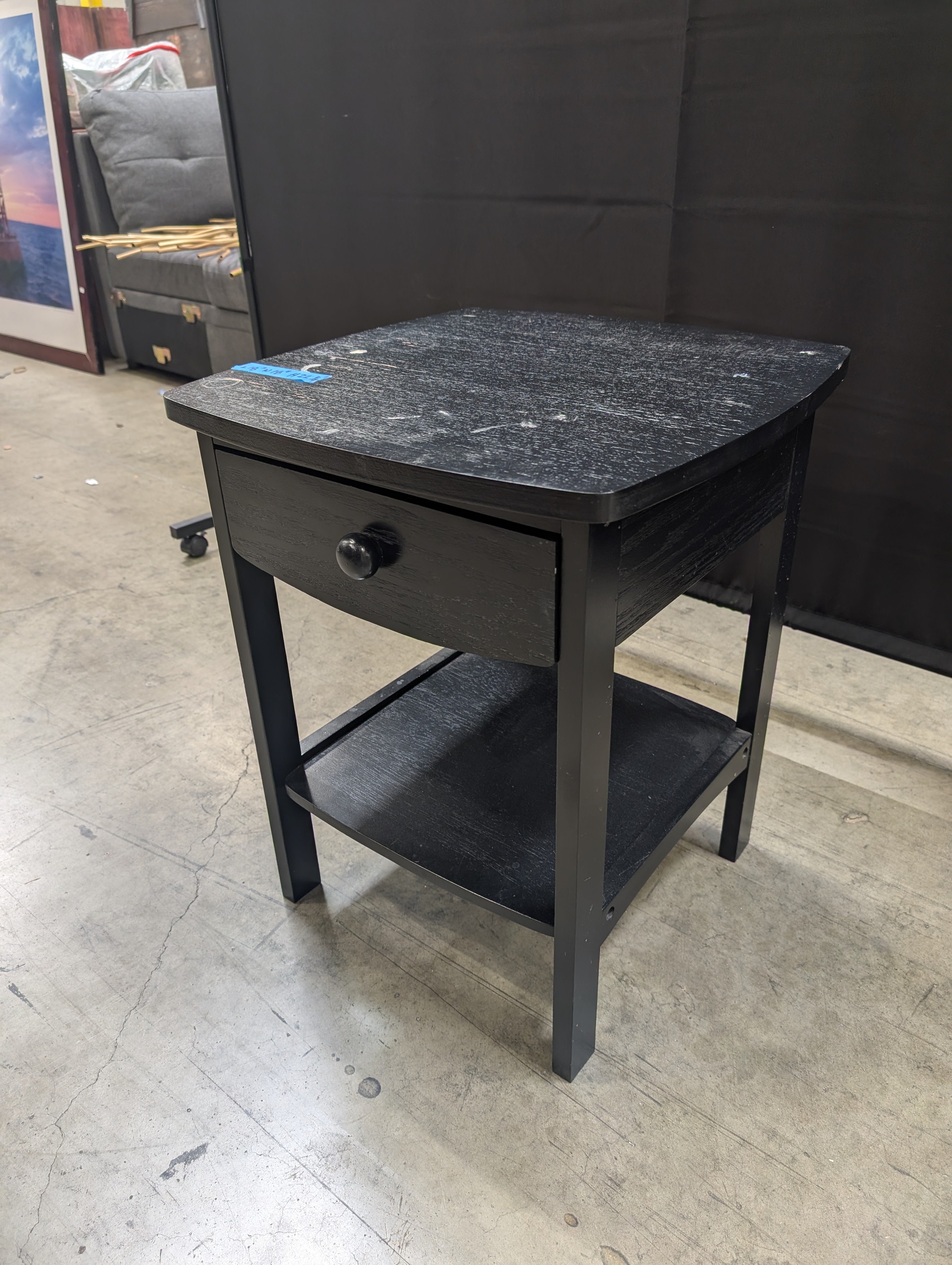 Black Wood Tone Nightstand with Drawer and Open Shelf