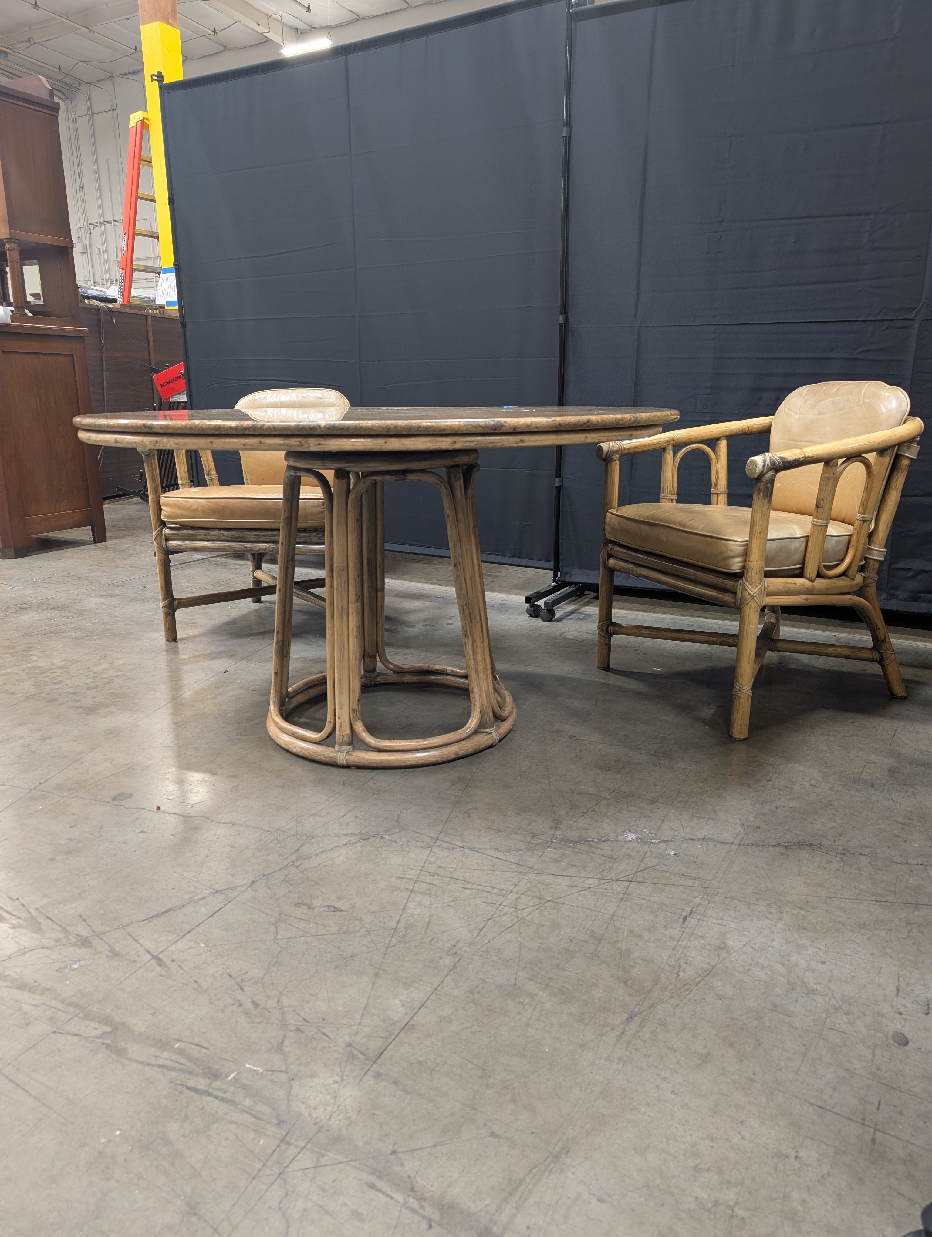 Vintage Bamboo Barrel Chairs and Marble dining table