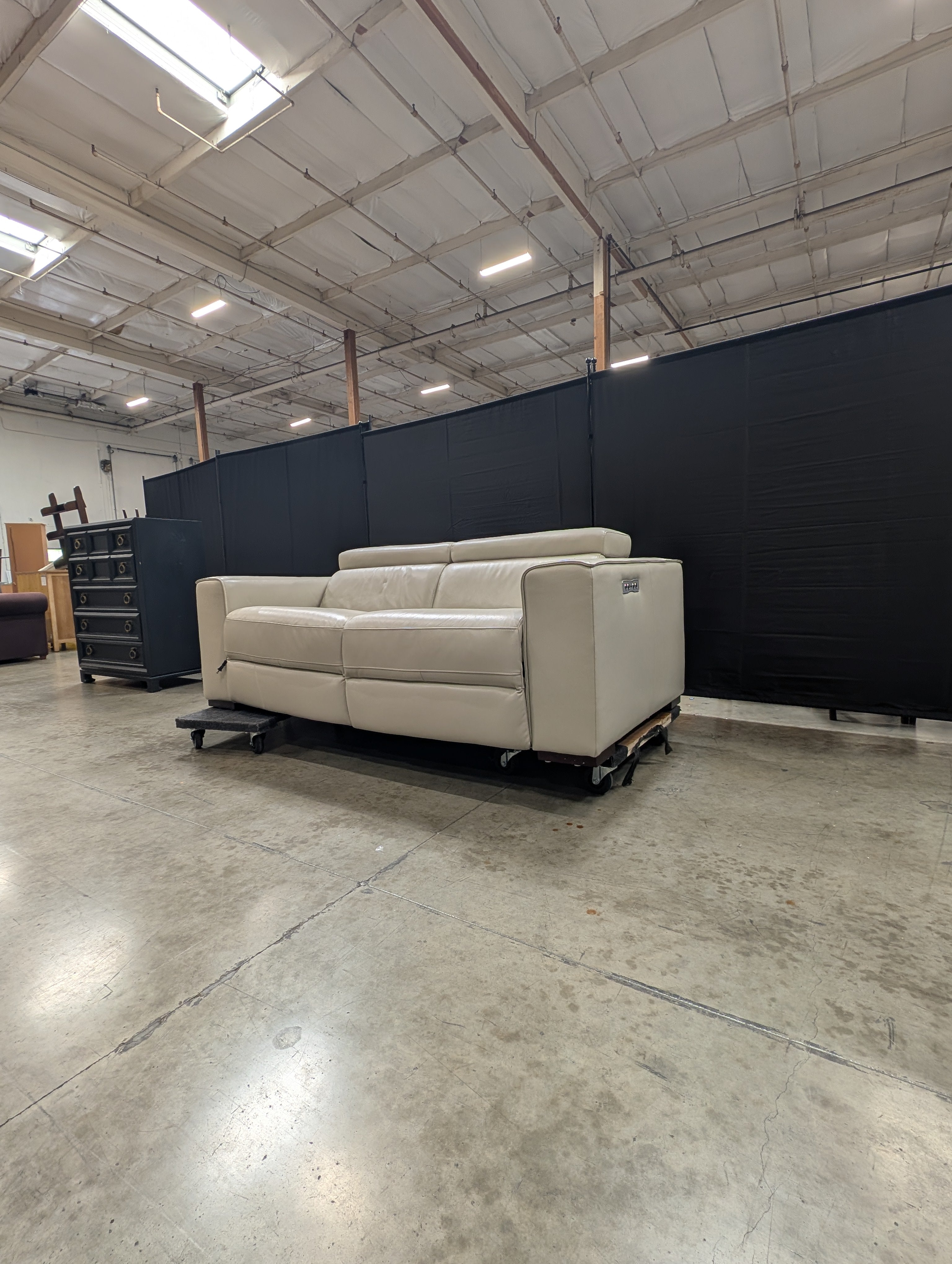Contemporary Light Taupe Leather Electric Reclining Sofa