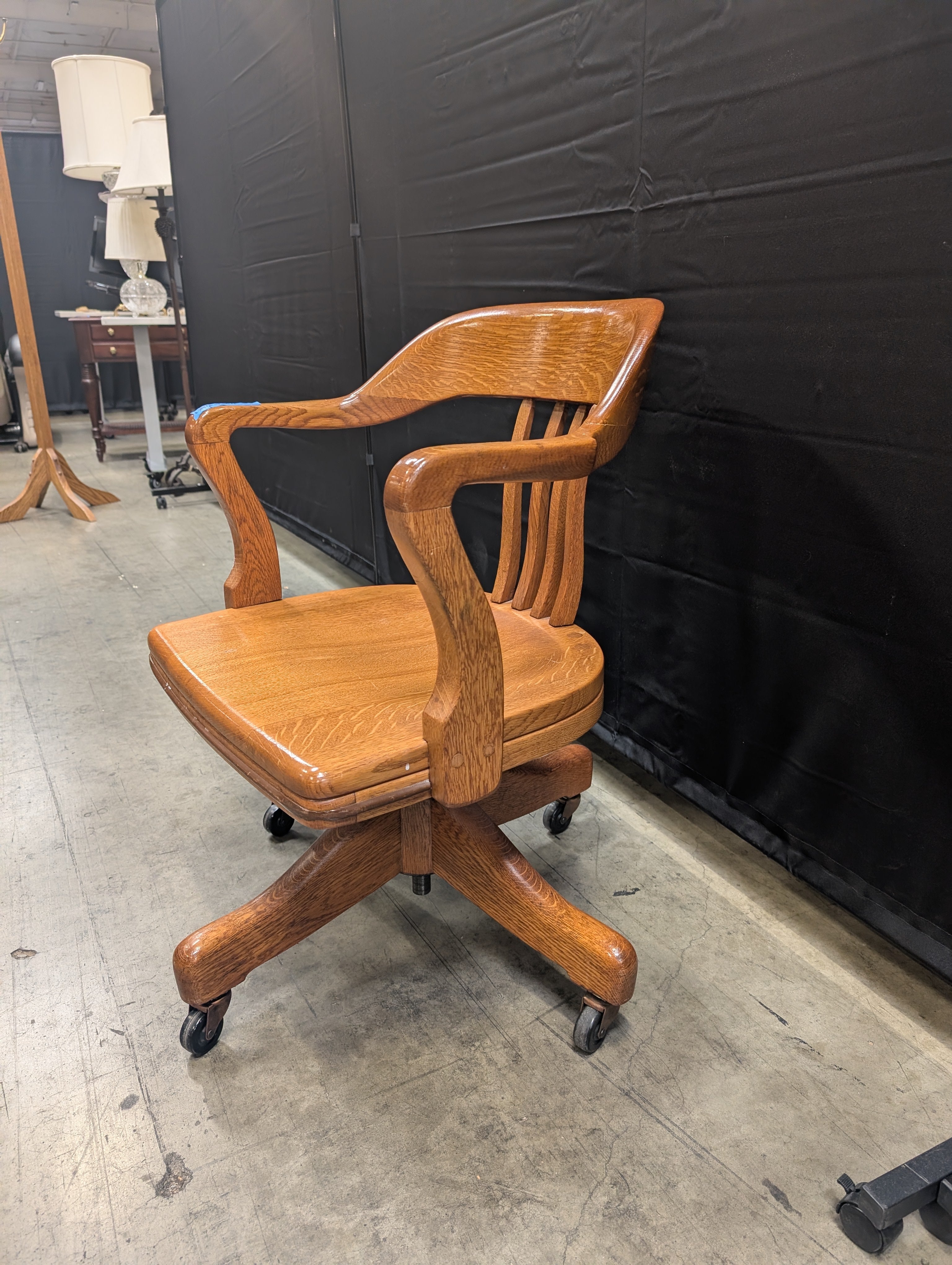 Damaged Wooden Swivel Office Chair with Casters