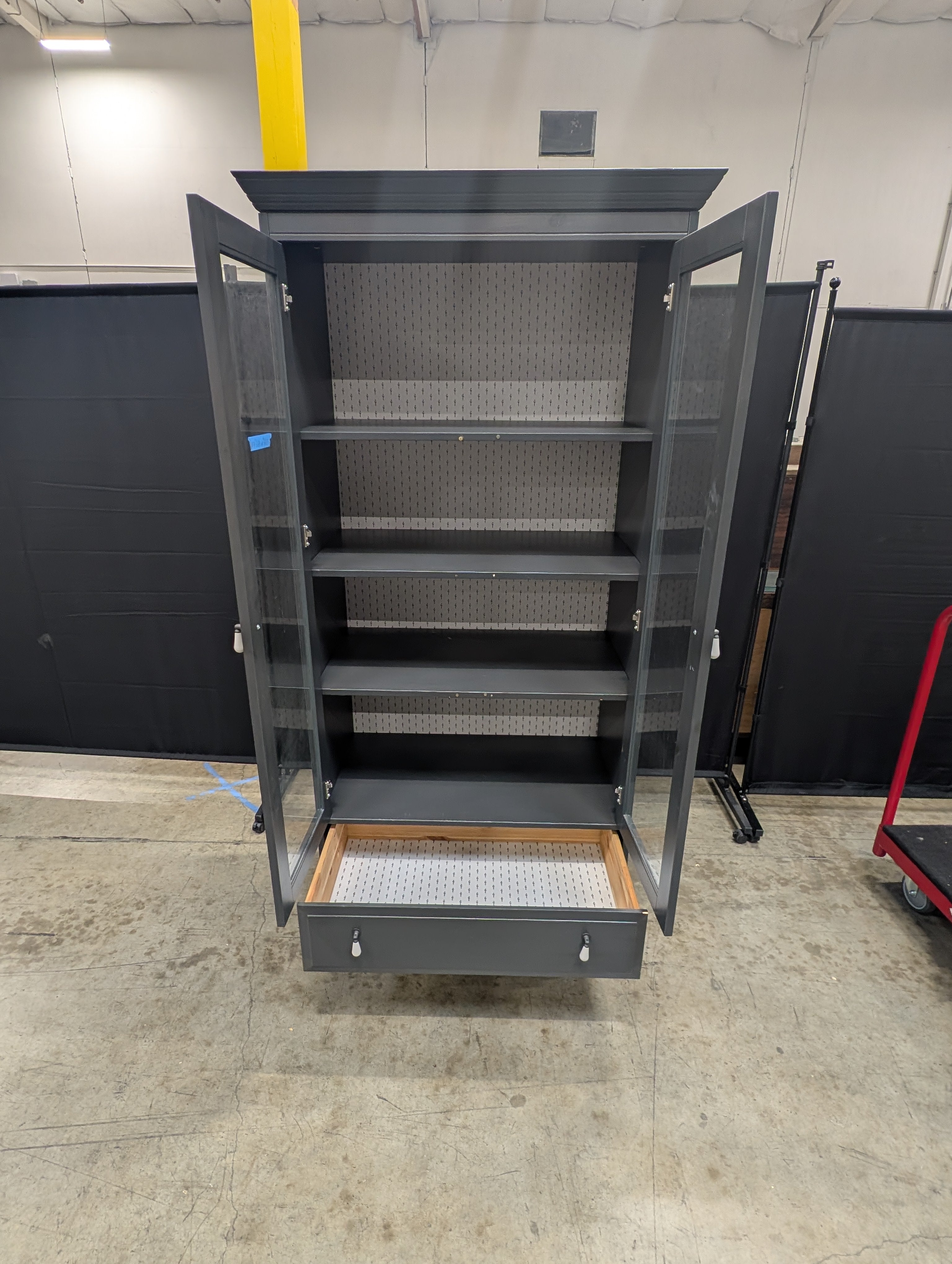 Modern Dark Grey Ikea Display Cabinet with Glass Doors