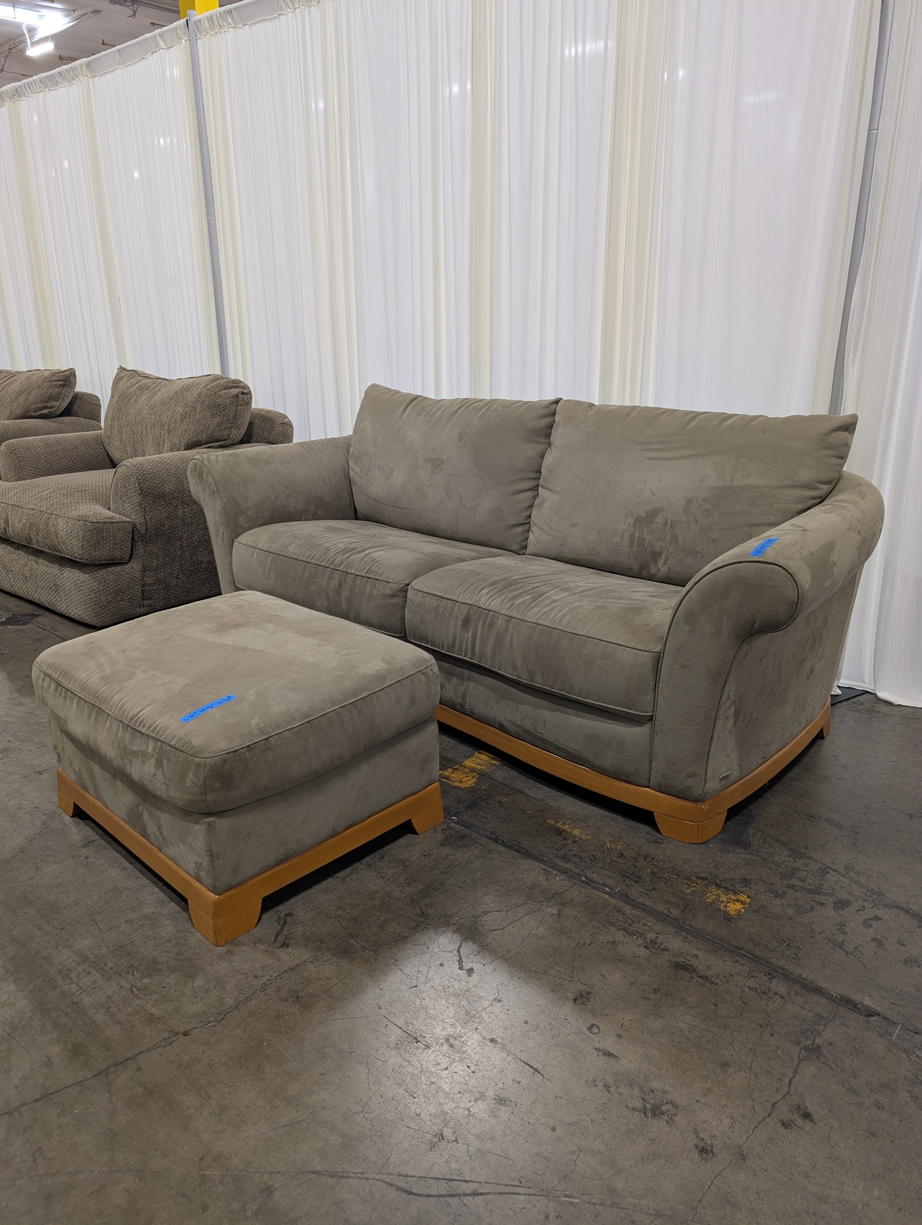 NATUZZI Sage Green Upholstered Couch with Matching Ottoman