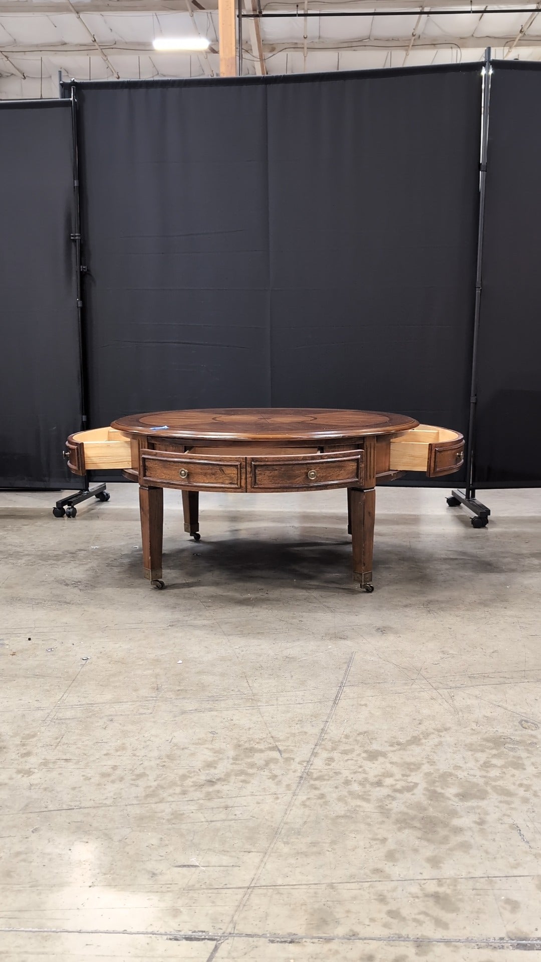 Classic Round Wood Coffee Table with Inlay Design