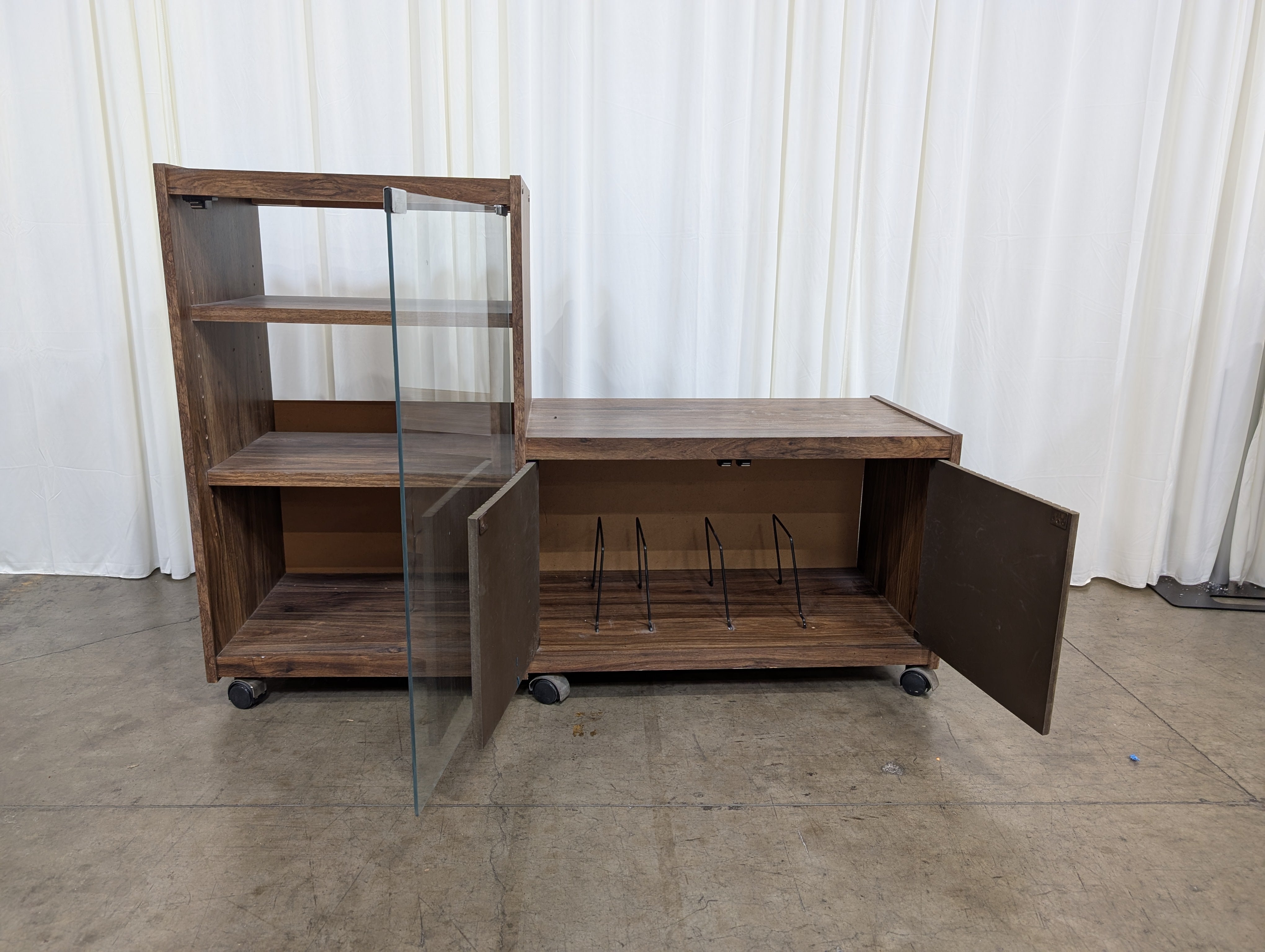 Brown Wood Slatted Door TV Stand