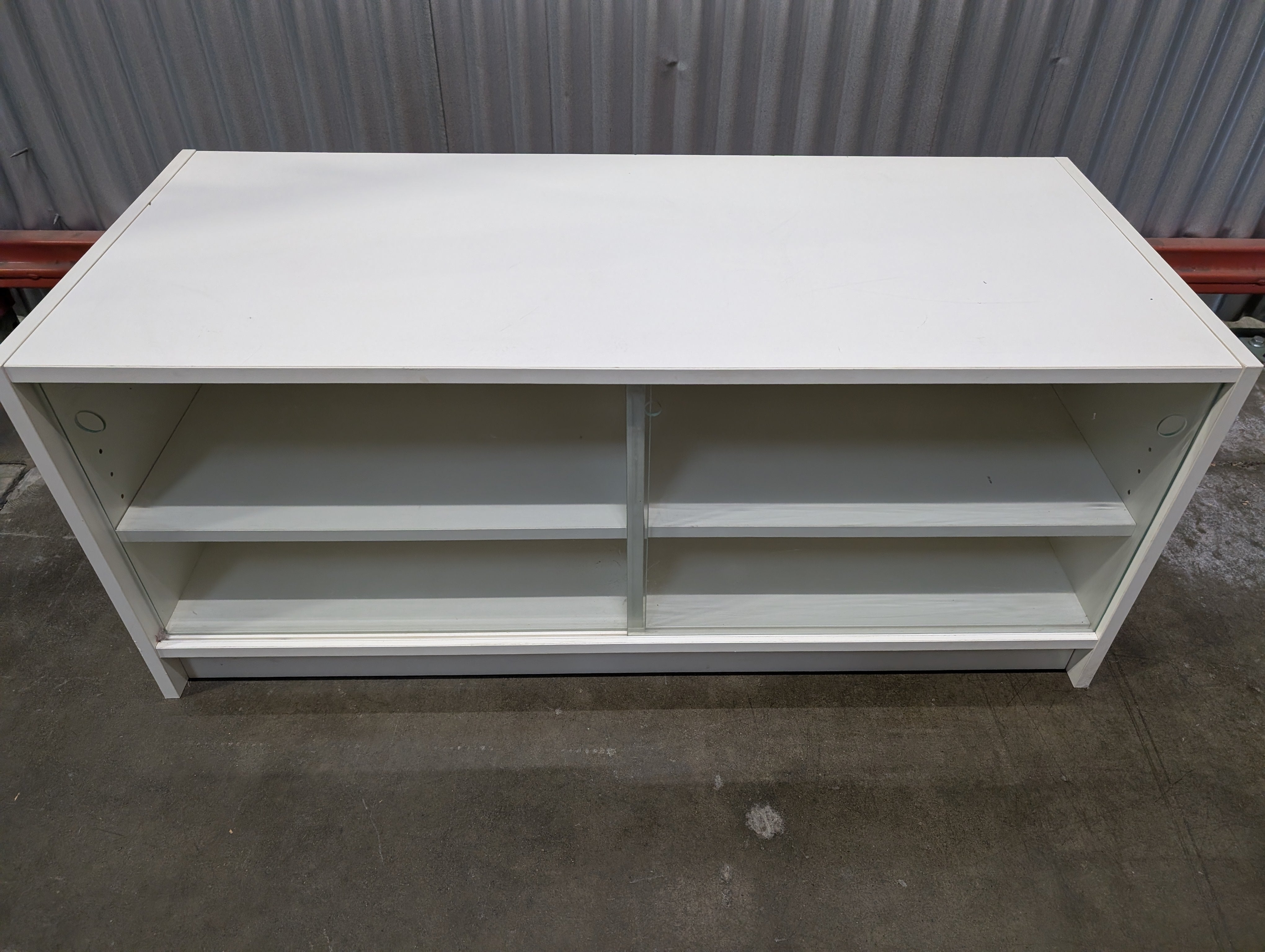 White Sliding-Door Storage Cabinet with Glass Panel