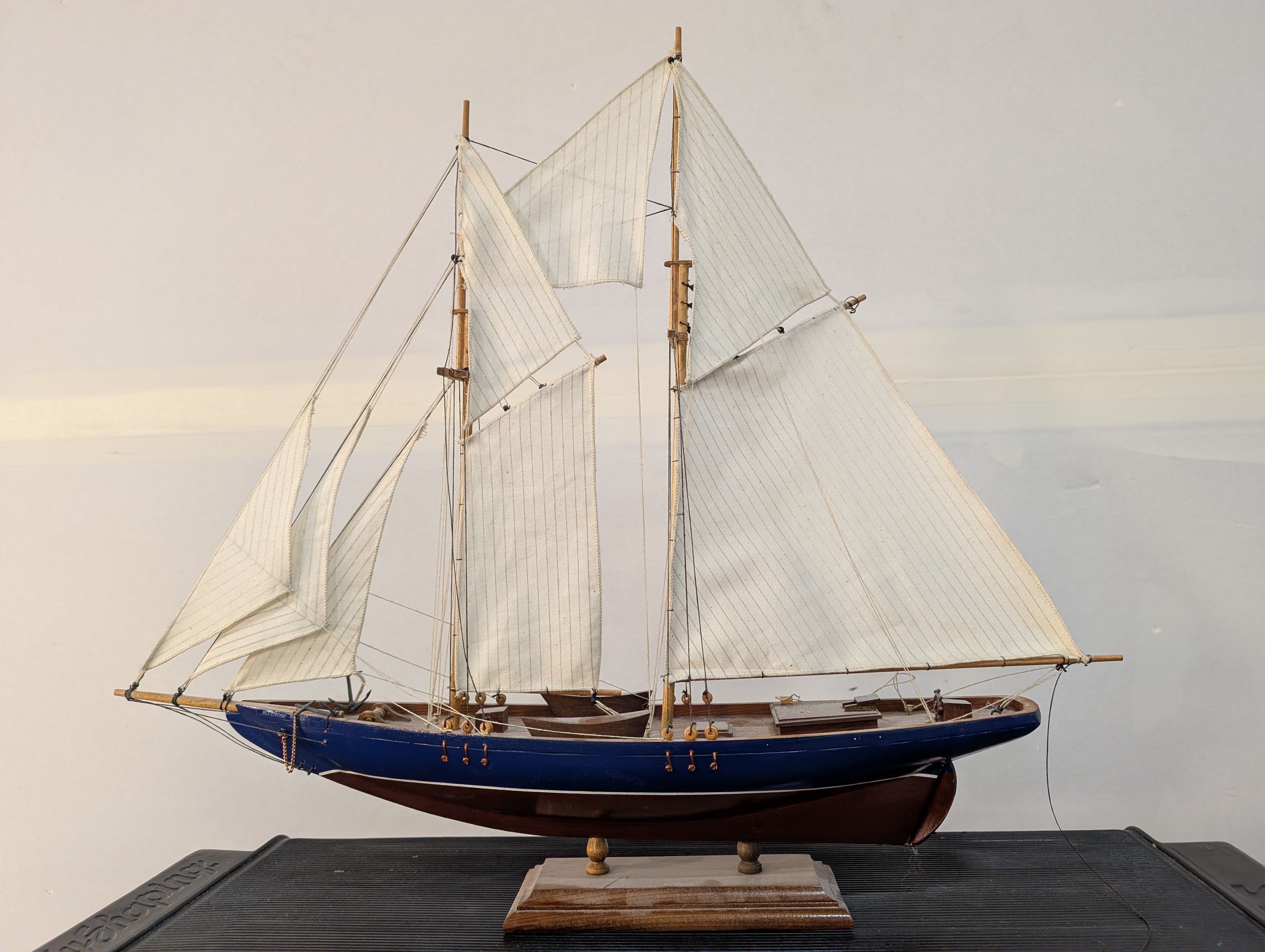 Detailed Wooden Sailboat Model Nautical Display Decor