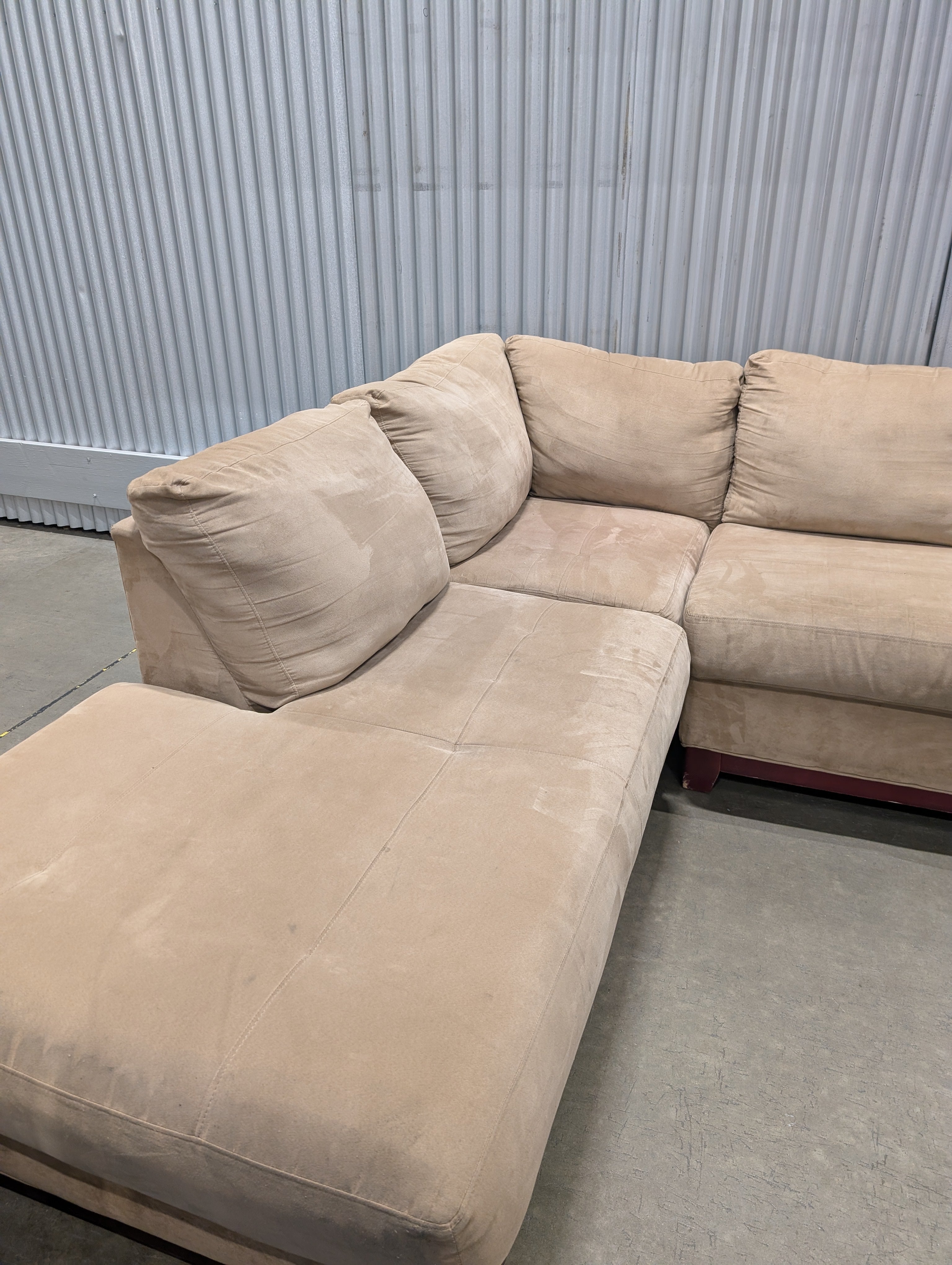 Tan Microfiber L-Shaped Sectional Sofa with Chaise