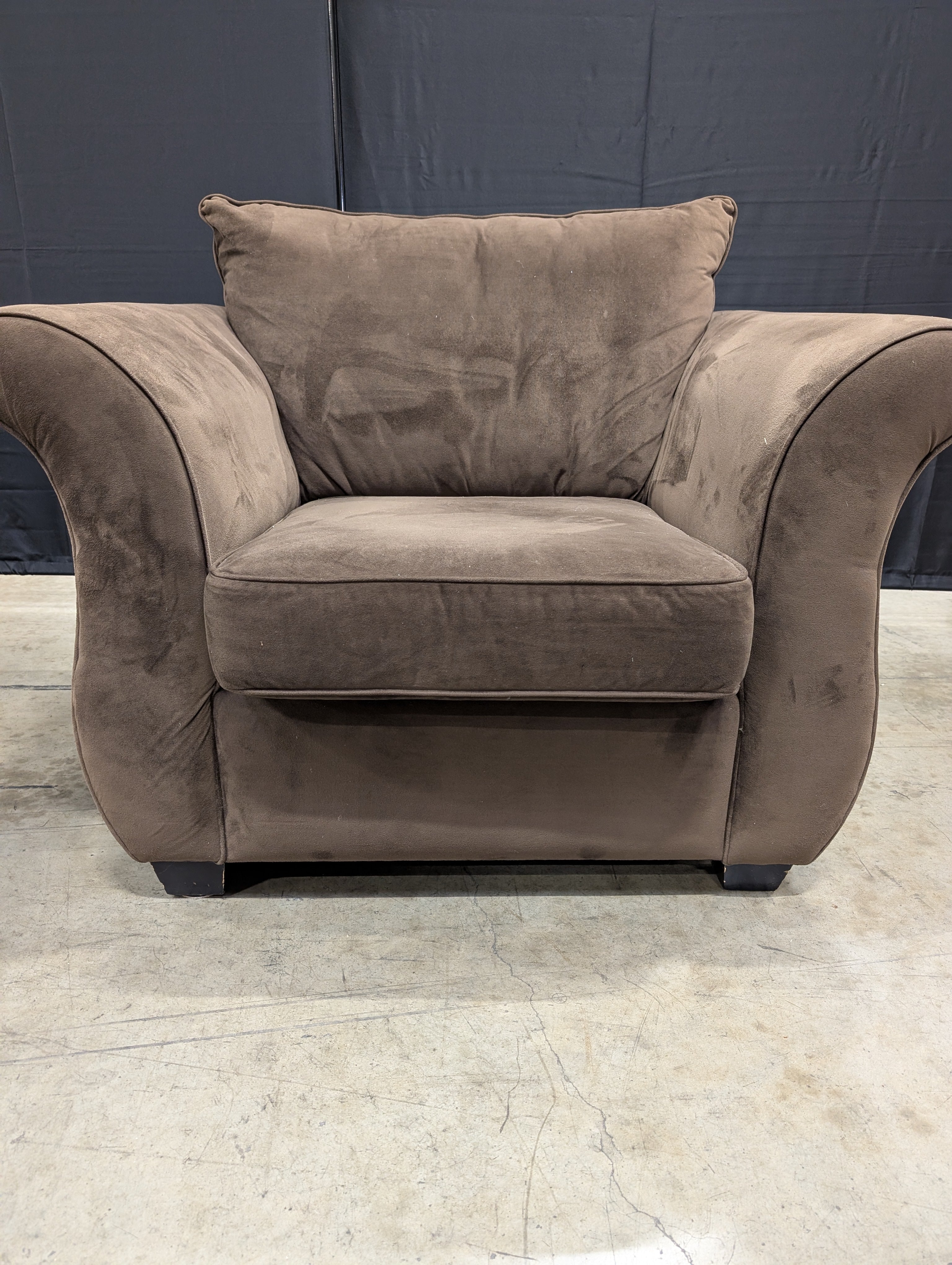 Dark Brown Fabric Rolled Armchair with ottoman
