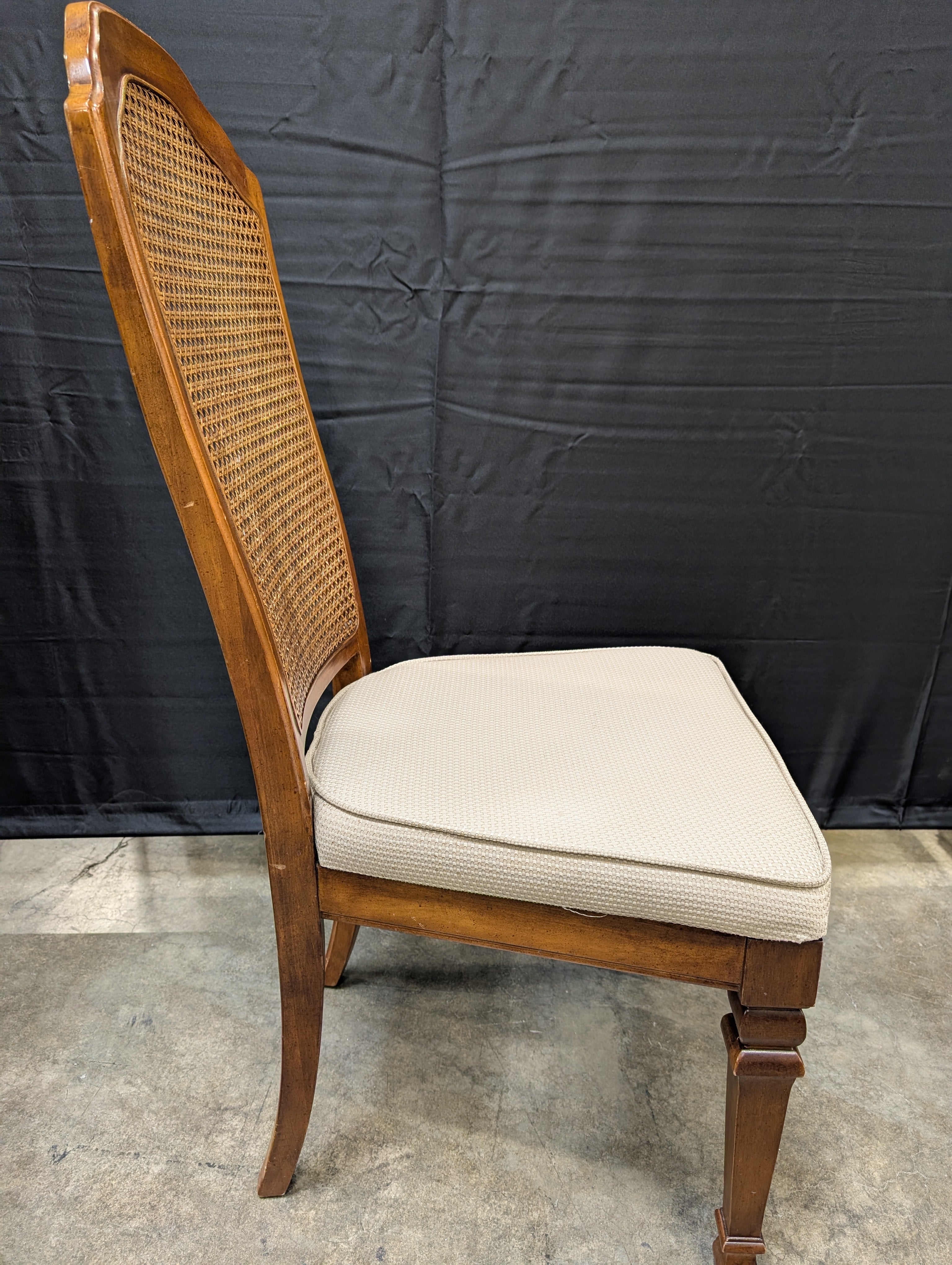 Vintage Style Cane Back Dining Chairs with Upholstered Seats