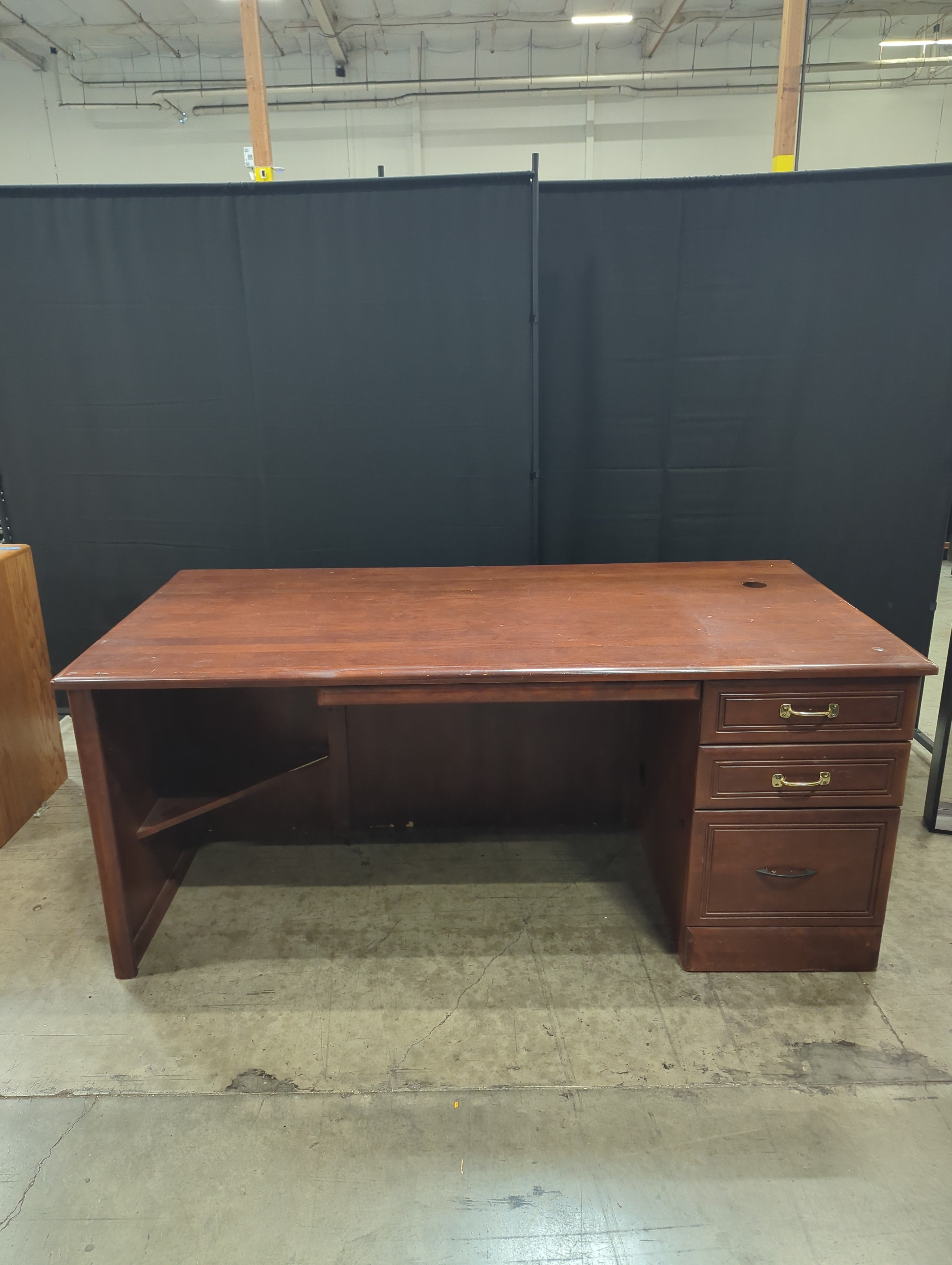 Sturdy Traditional Wood Office Desk with Storage - Reddish-Brown Finish
