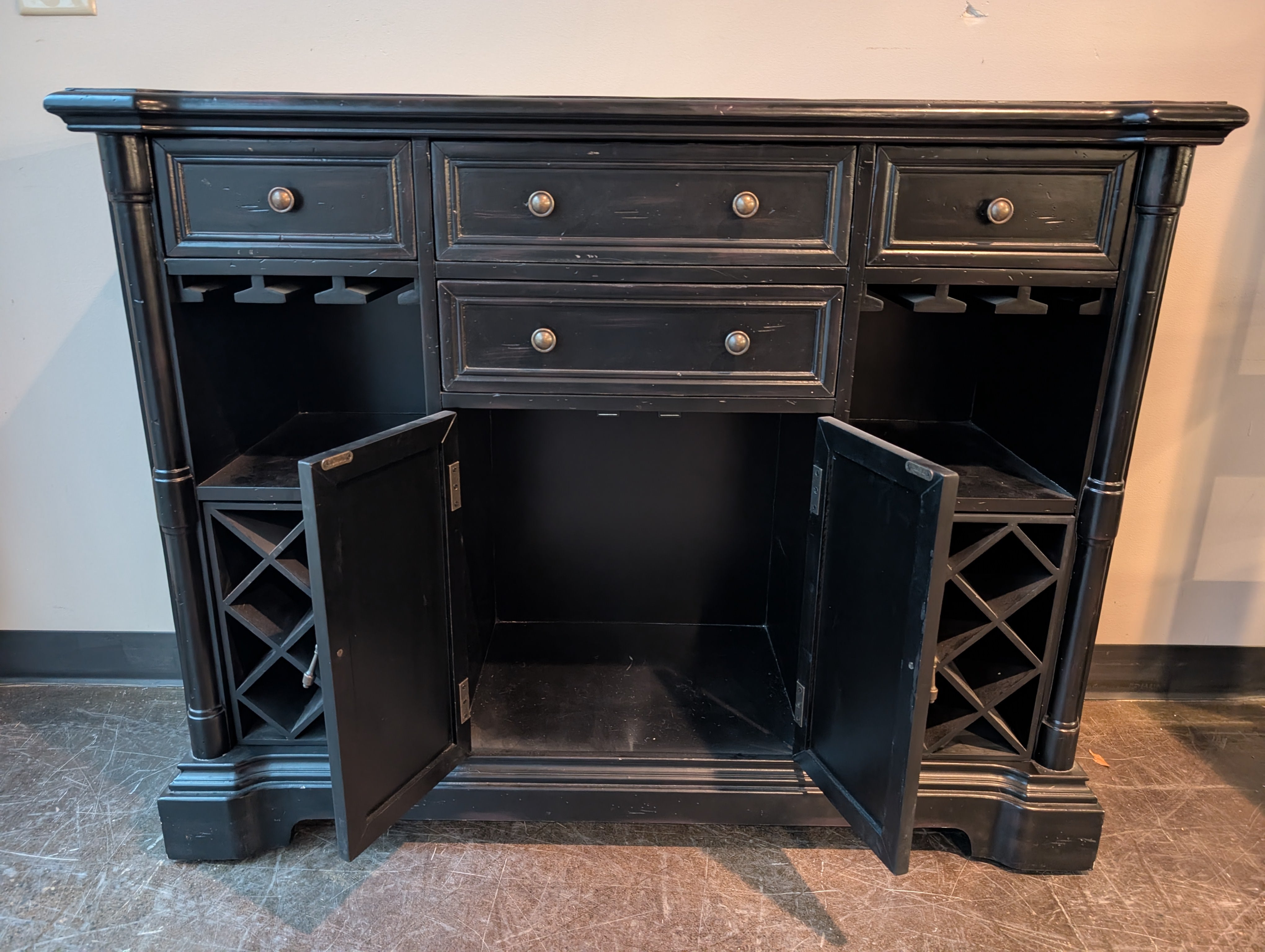 Versatile Black Wood Server Cabinet with Wine Storage
