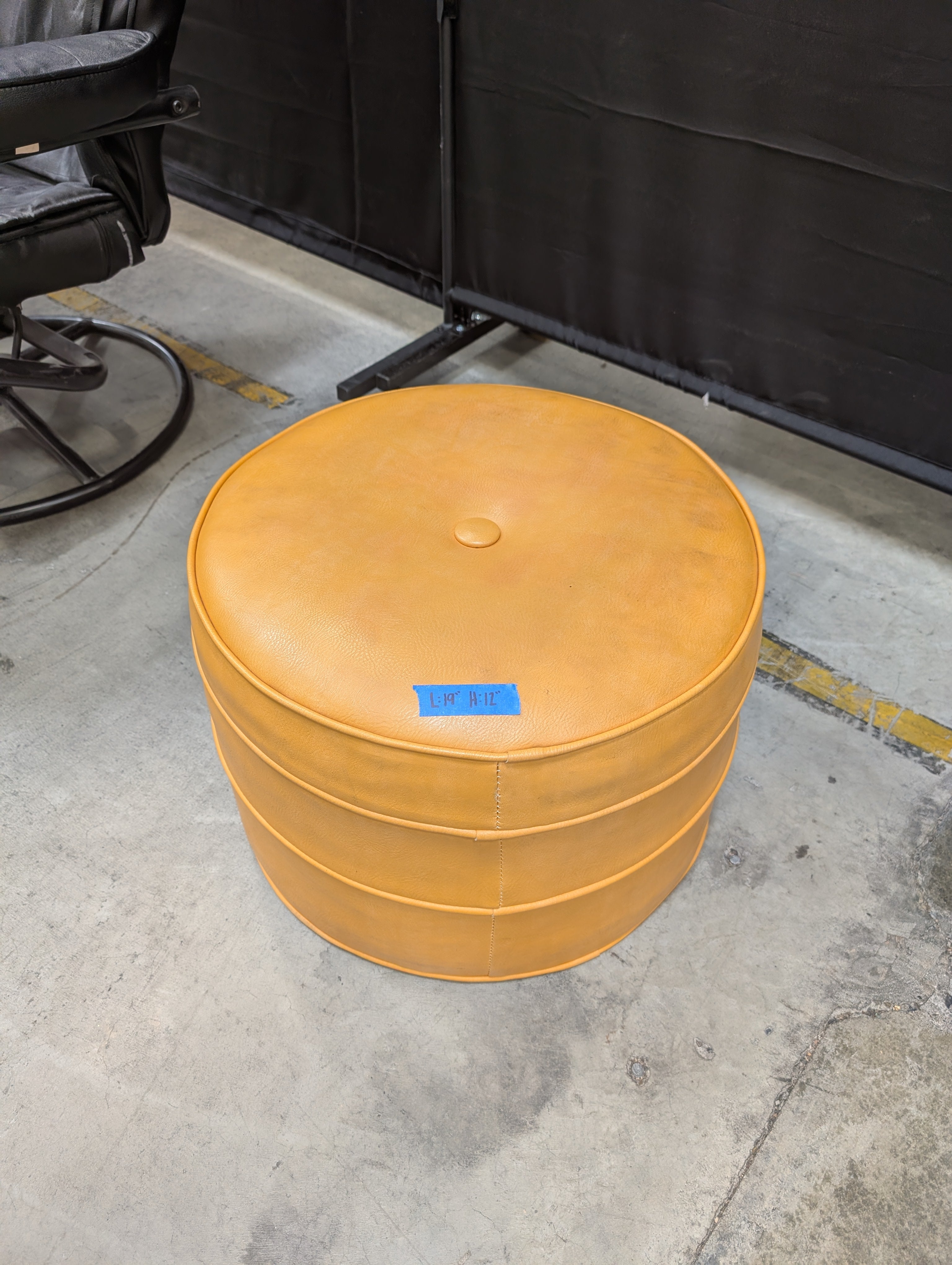 Vintage Round Yellow Ottoman with Center Button