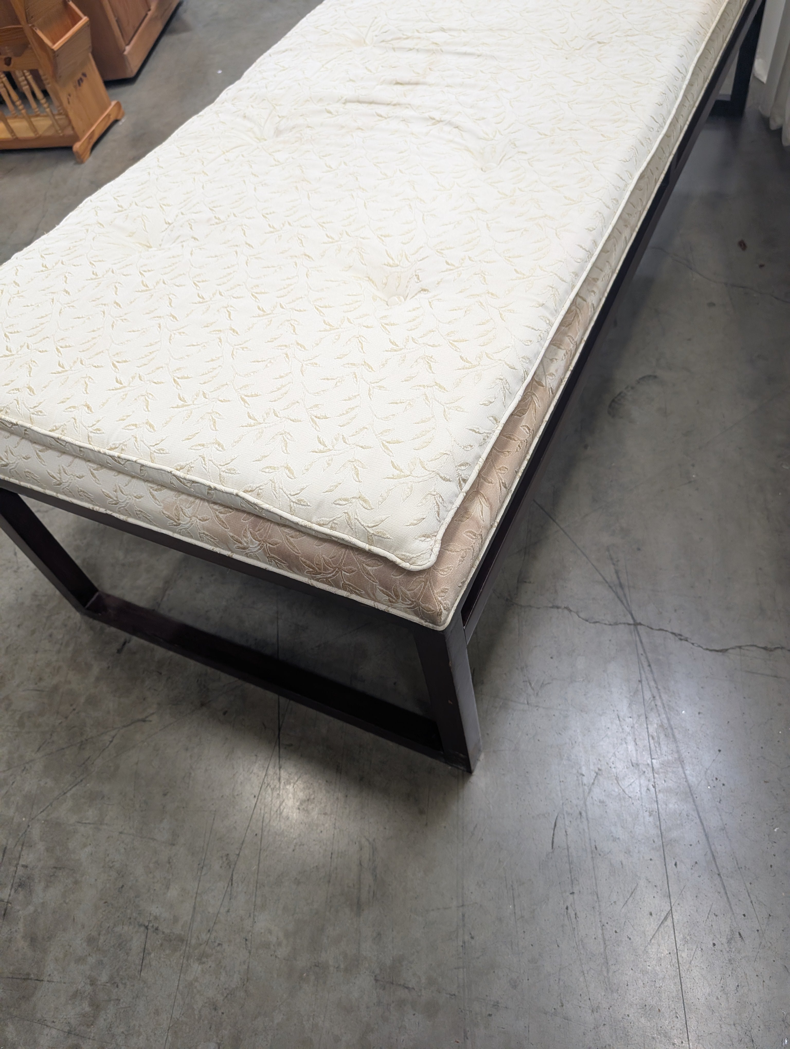 Dark Wood Entryway Bench with Tufted Cushion