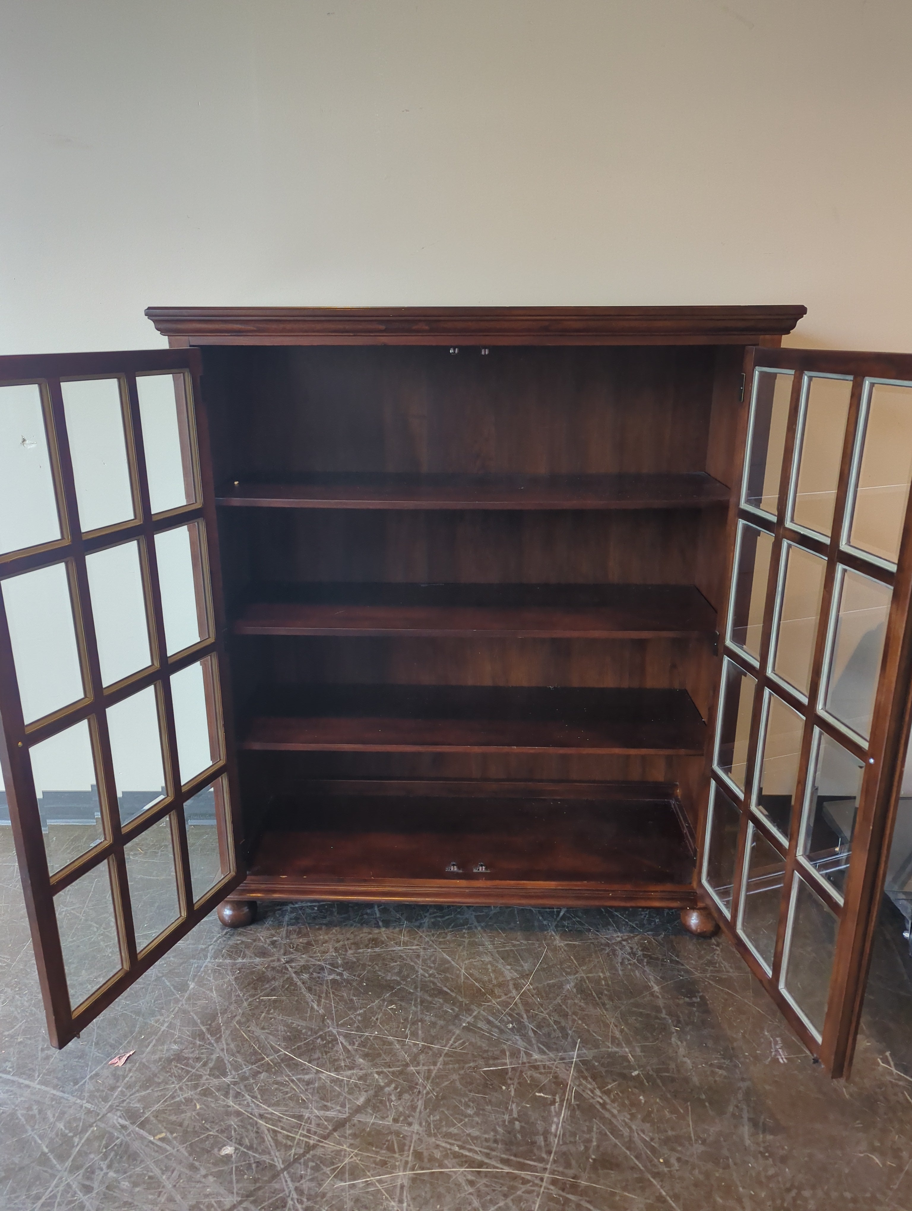 Rich Wood Display Cabinet with Glass Paned Doors