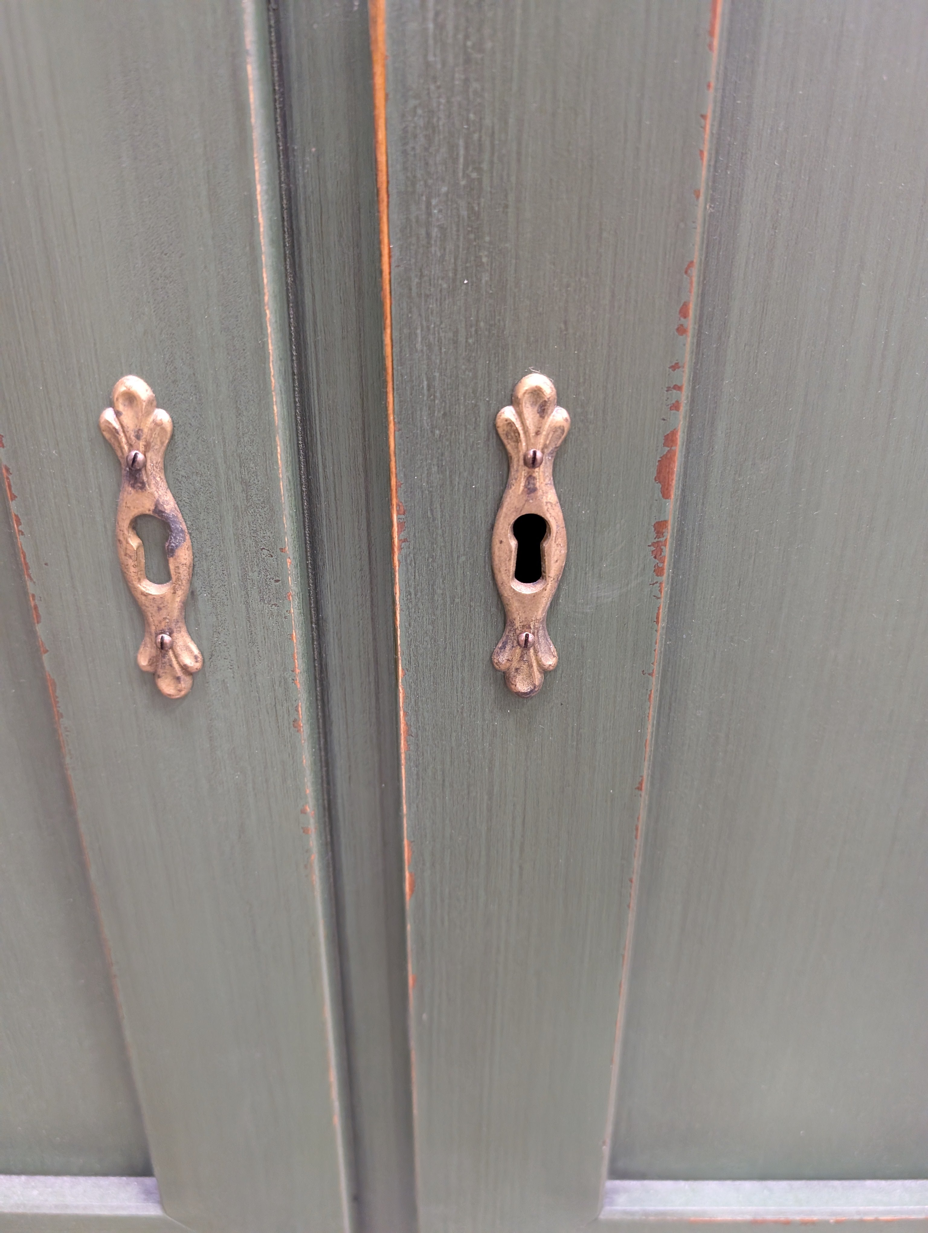 Rustic Dark Green Ballard Designs Buffet Cabinet with Wood Top