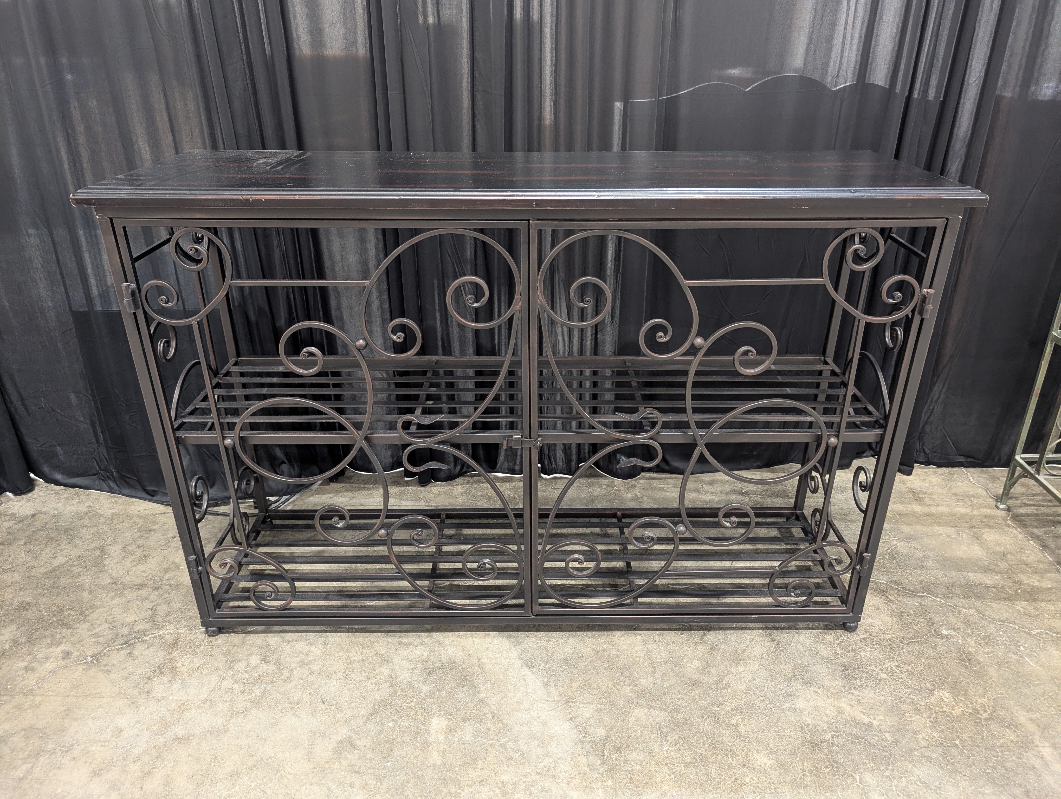 Scrollwork Metal Console Table with Wood Top