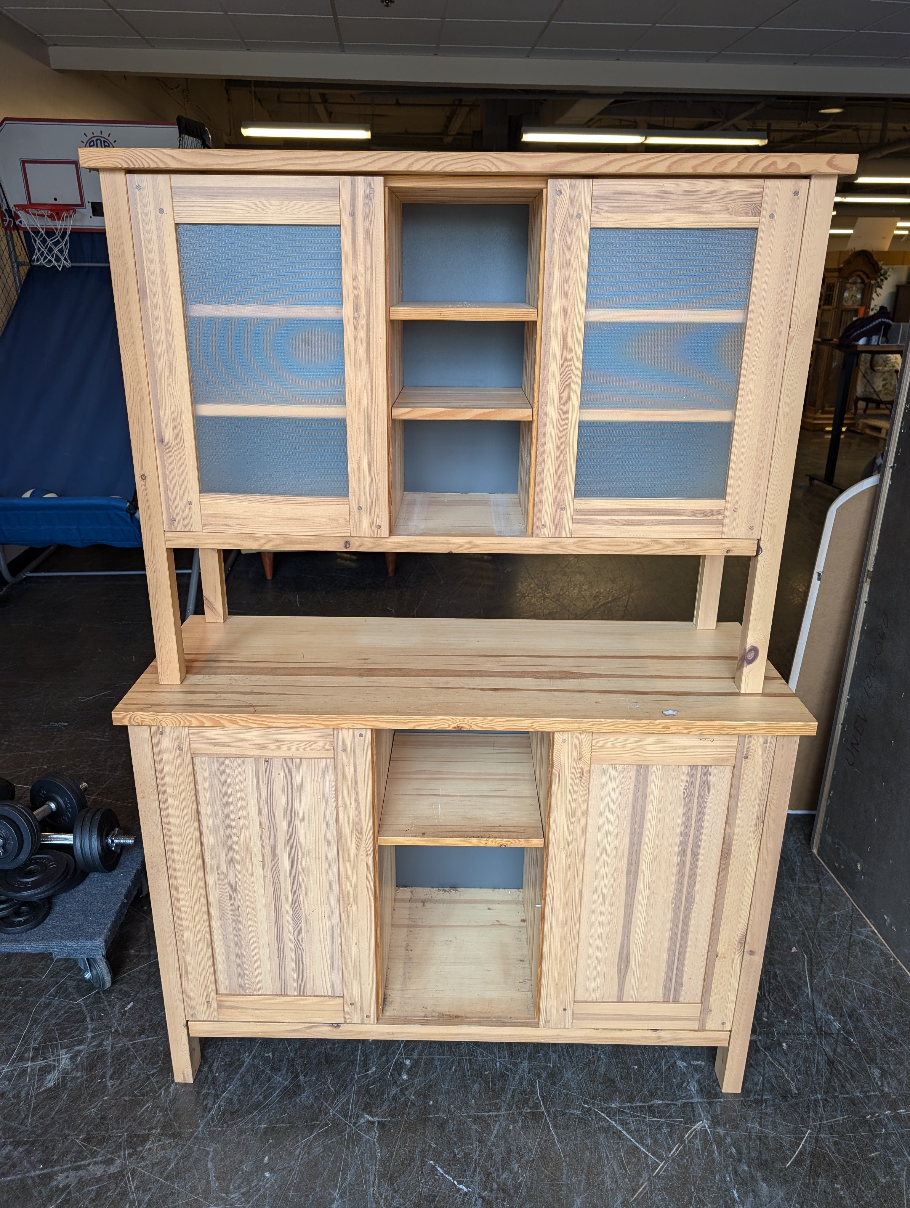 Rustic Pinewood Buffet with Glass-Front Cabinet