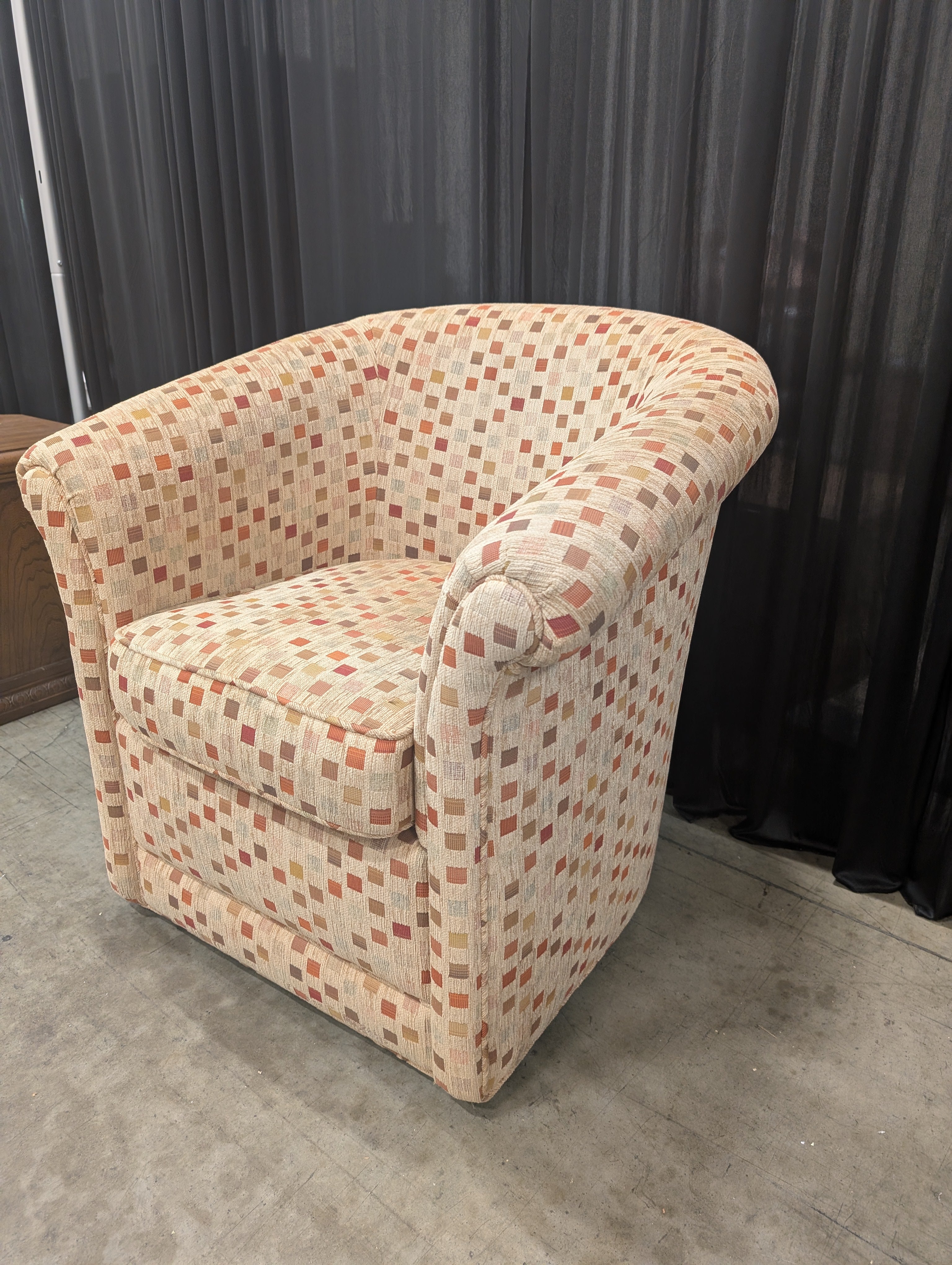 Geometric Patterned Barrel Back Armchair