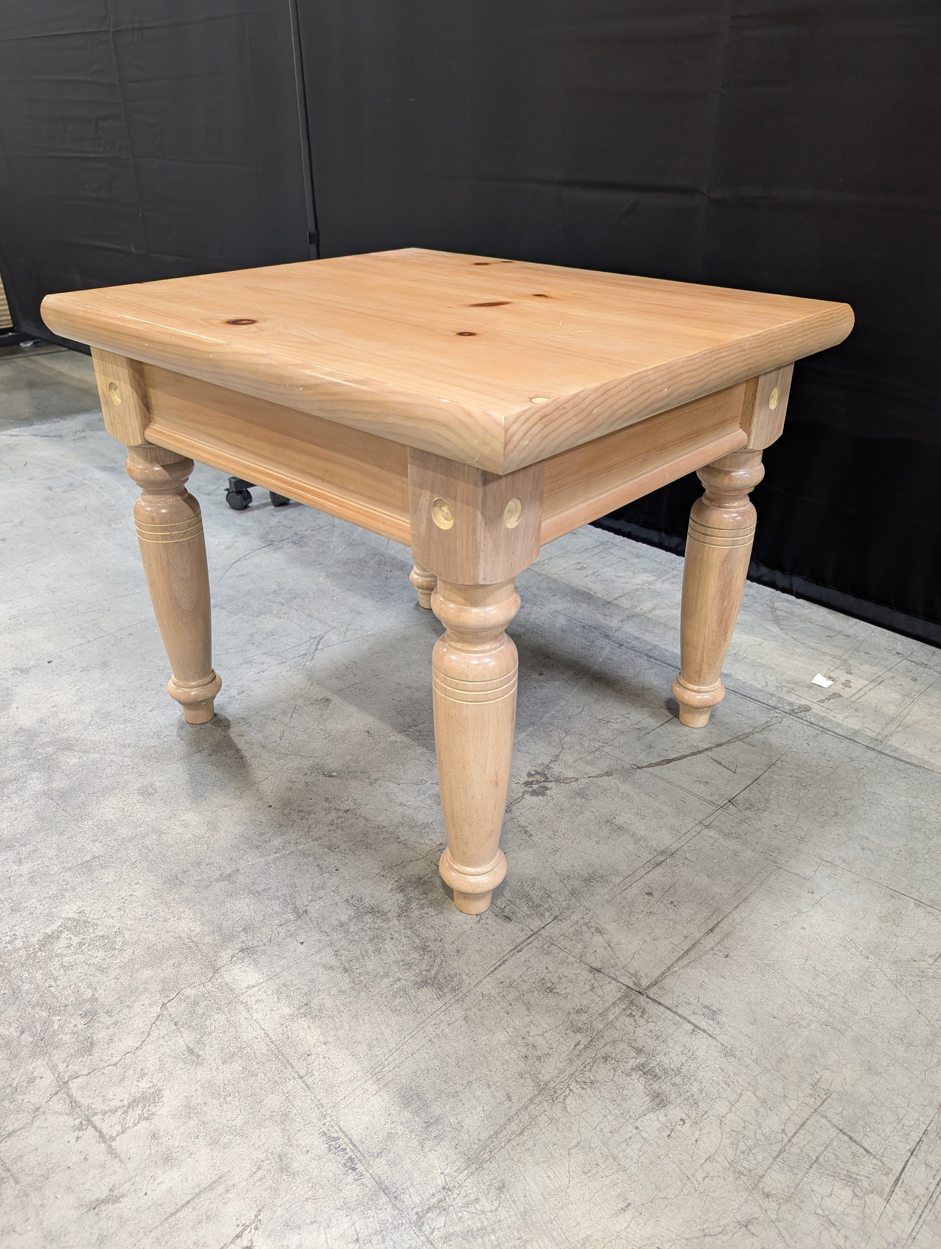 Natural Pine Wood Side Table with Turned Legs