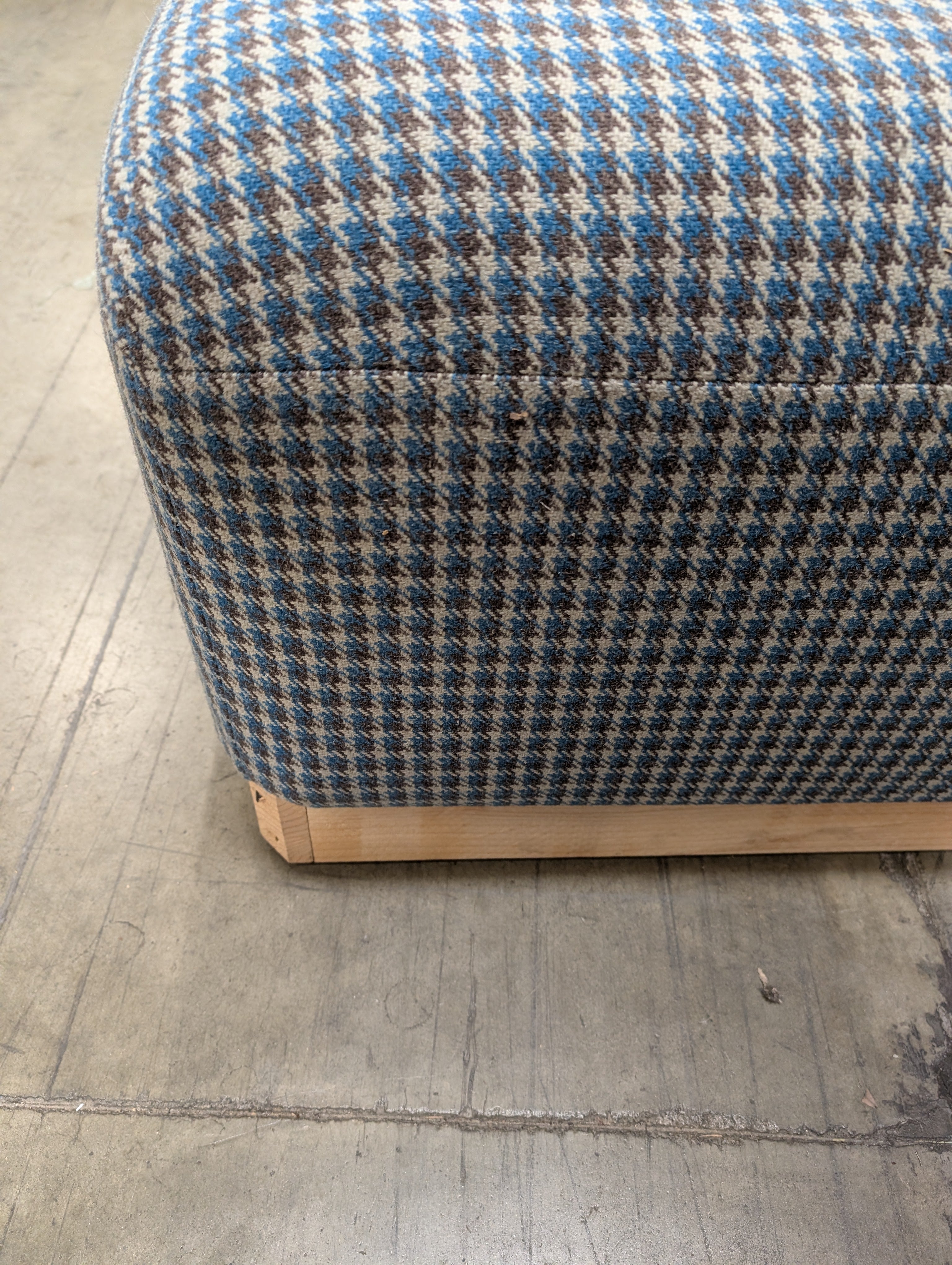 Big Patterned Upholstered Ottoman with Wooden Frame