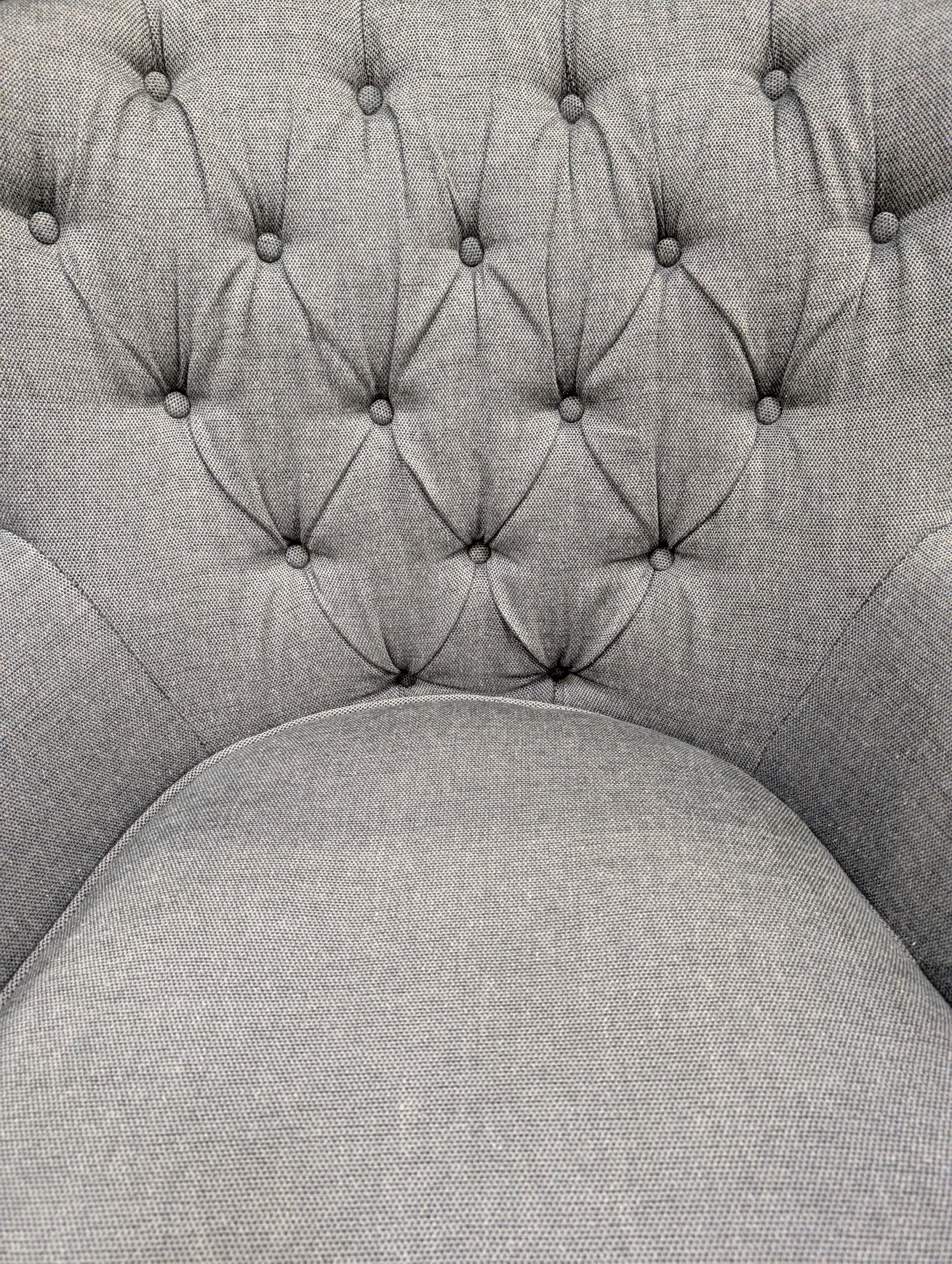 Grey Tufted Upholstered Club Chair with Nailhead Trim