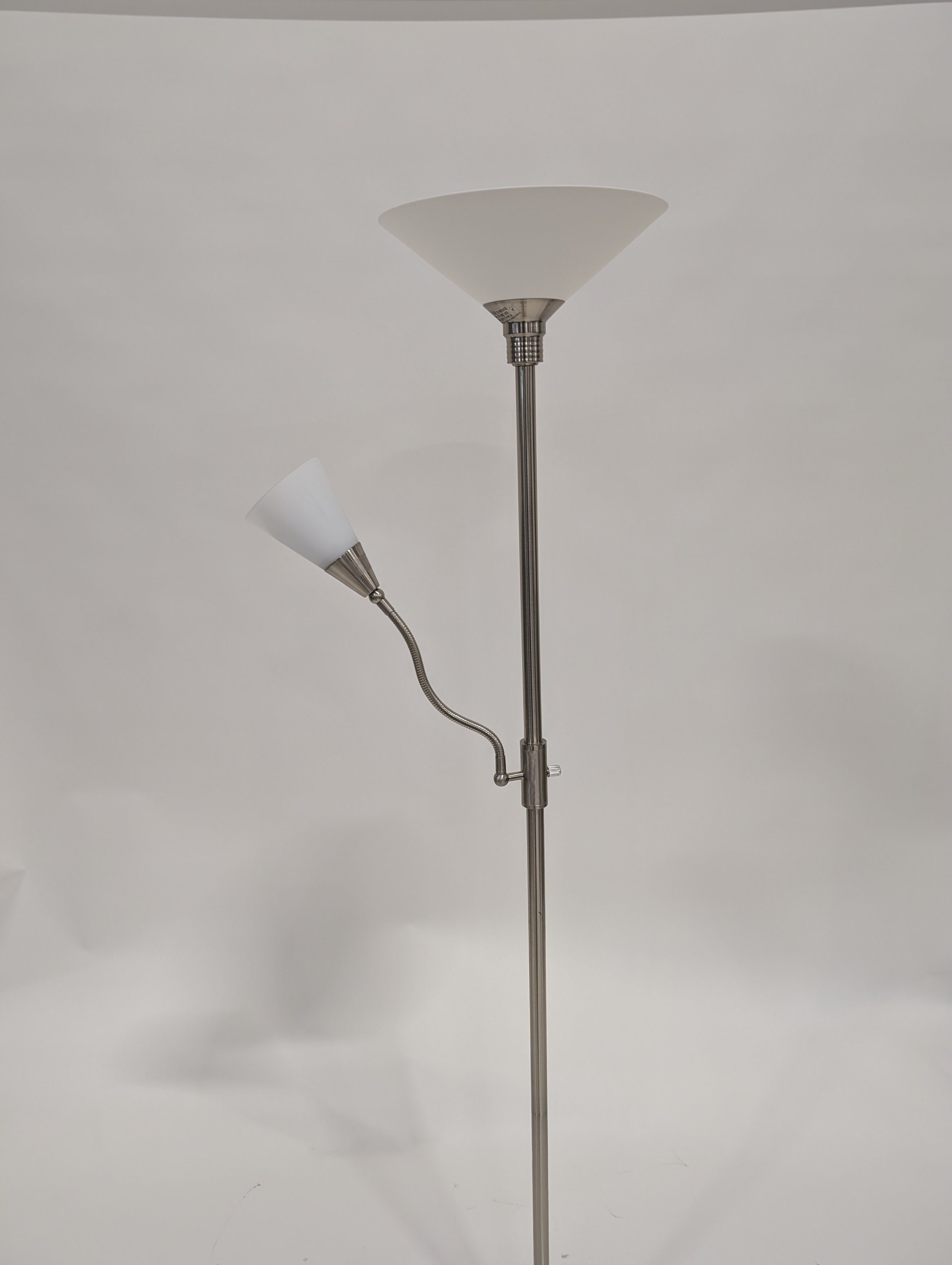 Modern Brushed Metal Torchiere Floor Lamp with Adjustable Reading Light