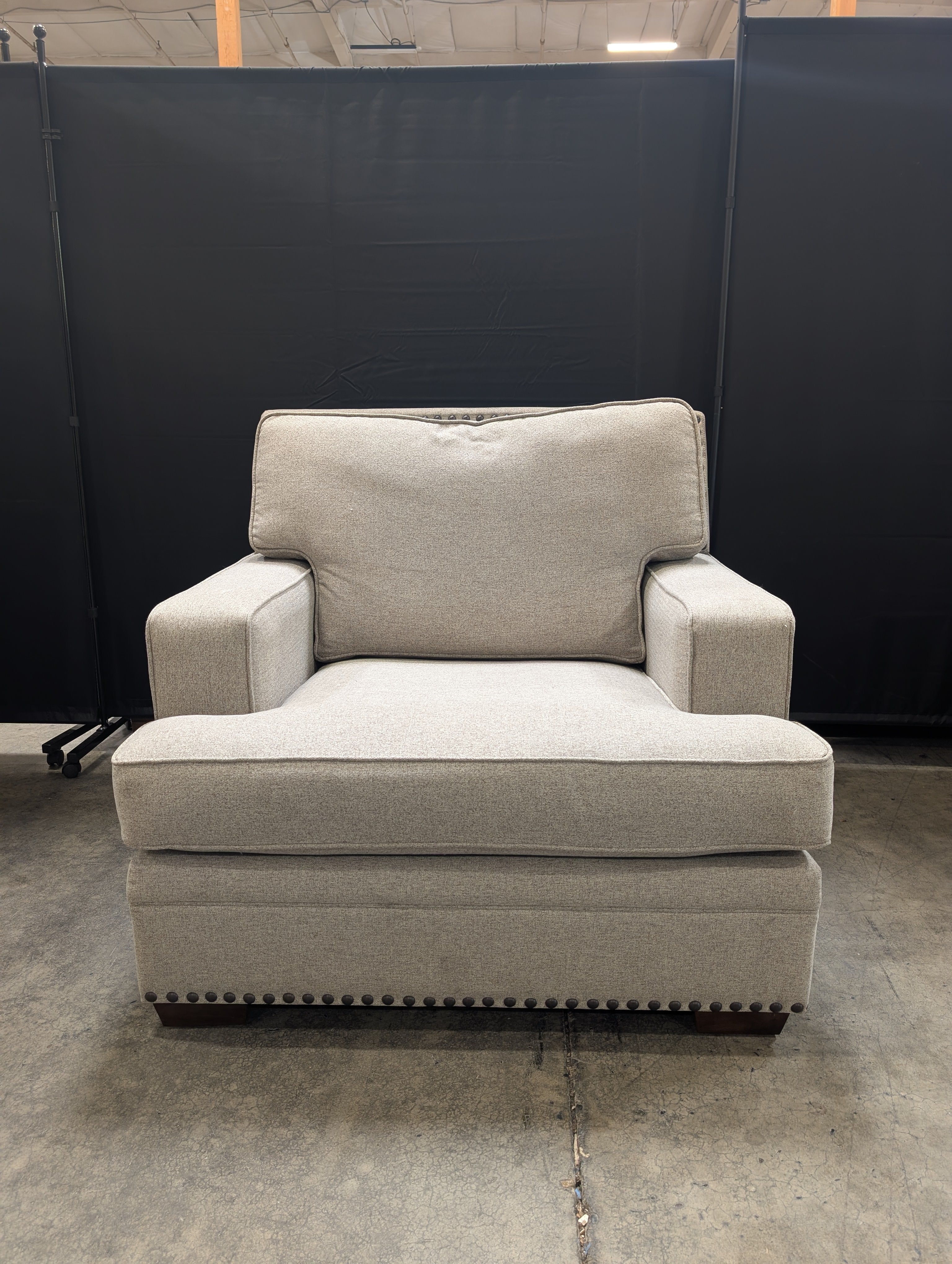Grey Fabric Upholstered Armchair with Nailhead Trim
