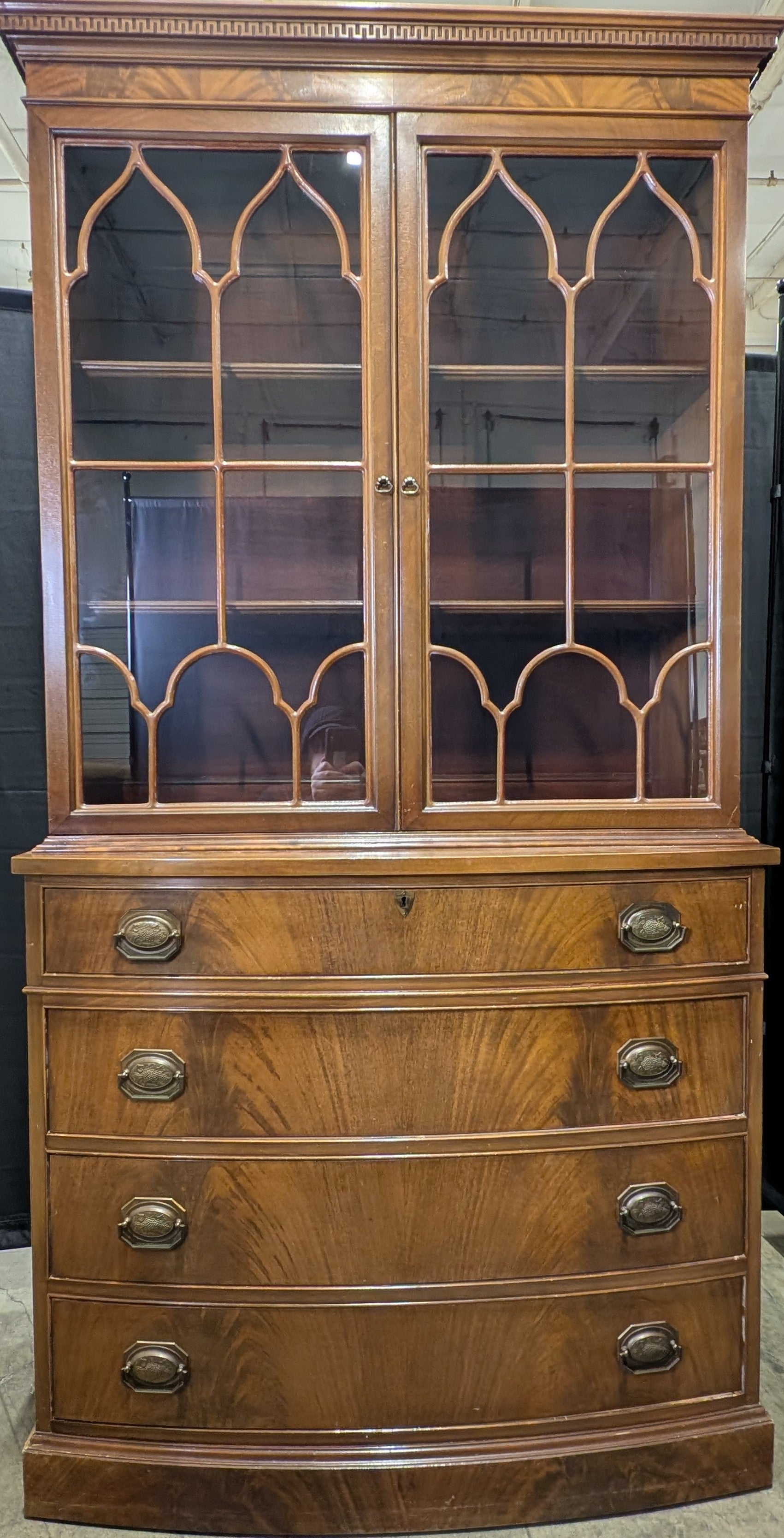 Vintage Display Cabinet with Glass Doors and Drawers