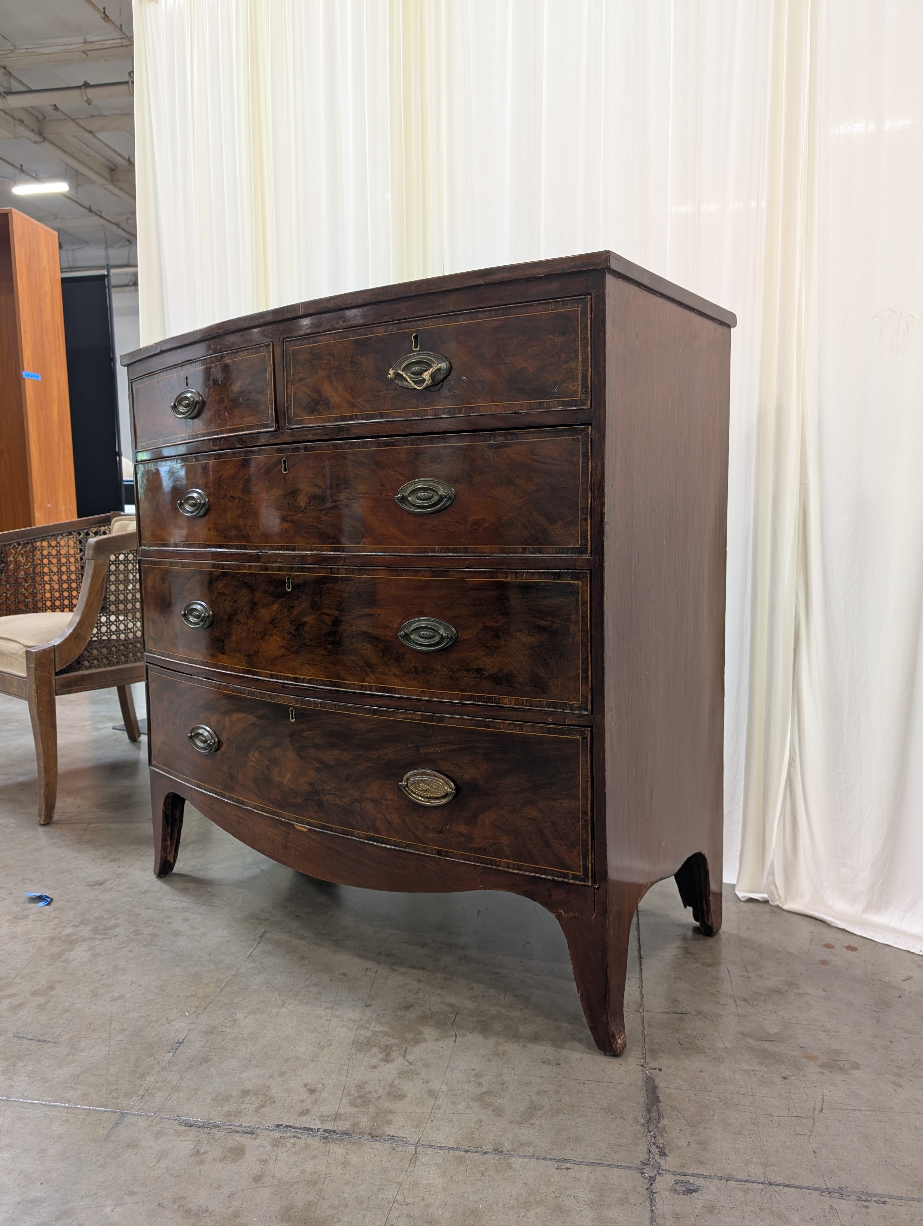 Vintage Bow Front Wood Chest of Drawers