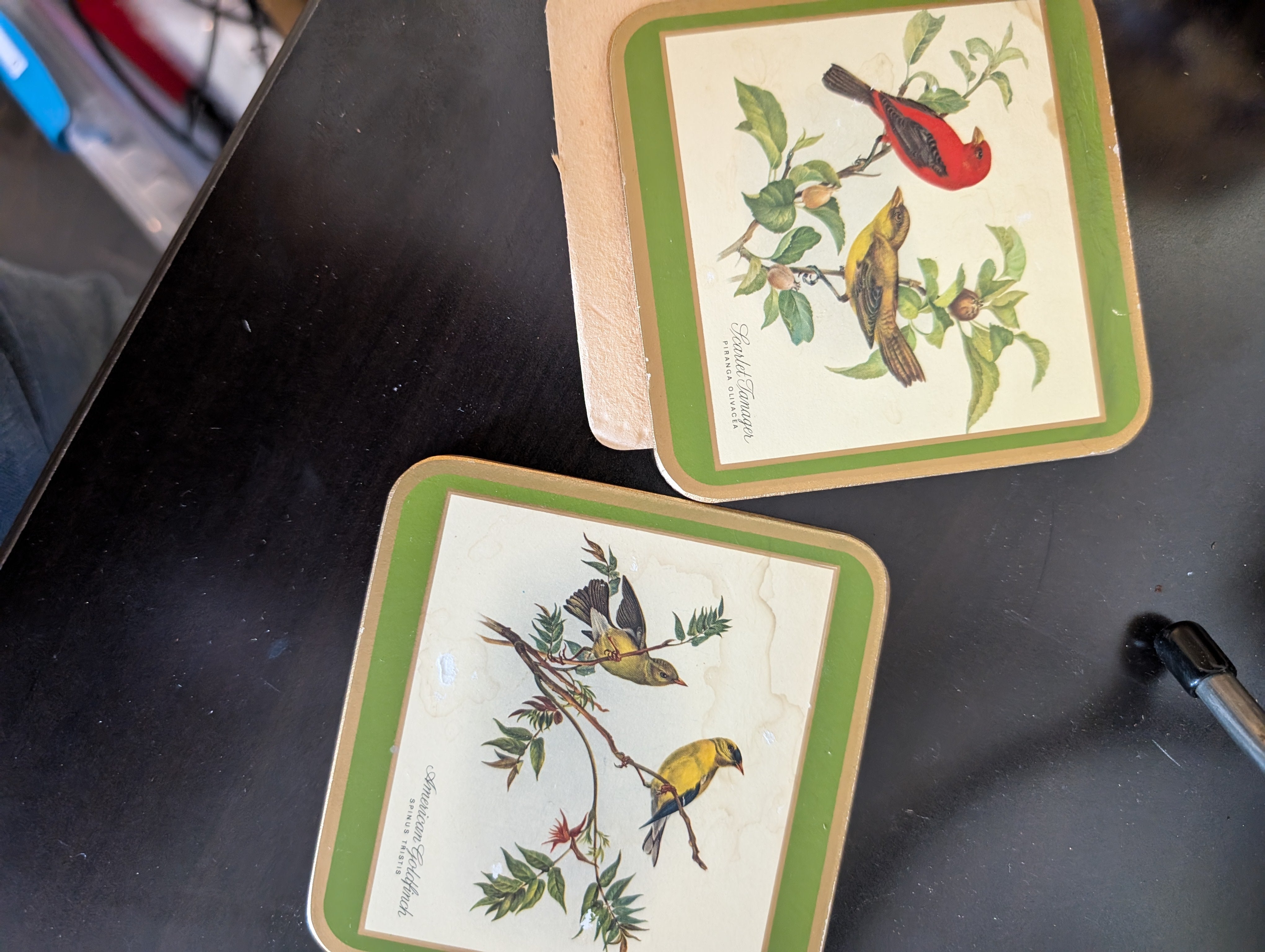Assorted Vintage Style Coasters with Woven Storage Basket