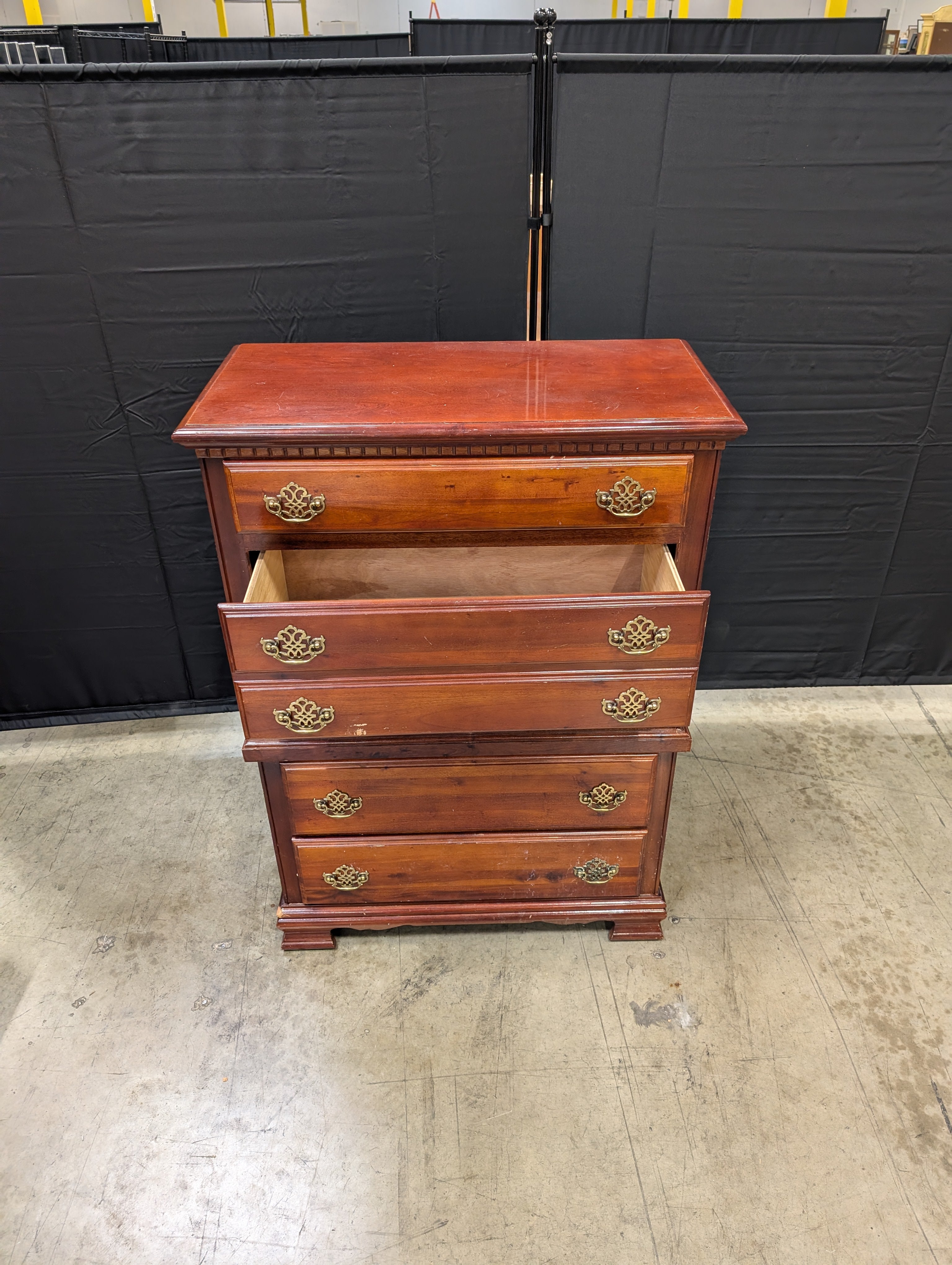Classic Cherry Finish Tall Chest of Drawers with Brass Hardware