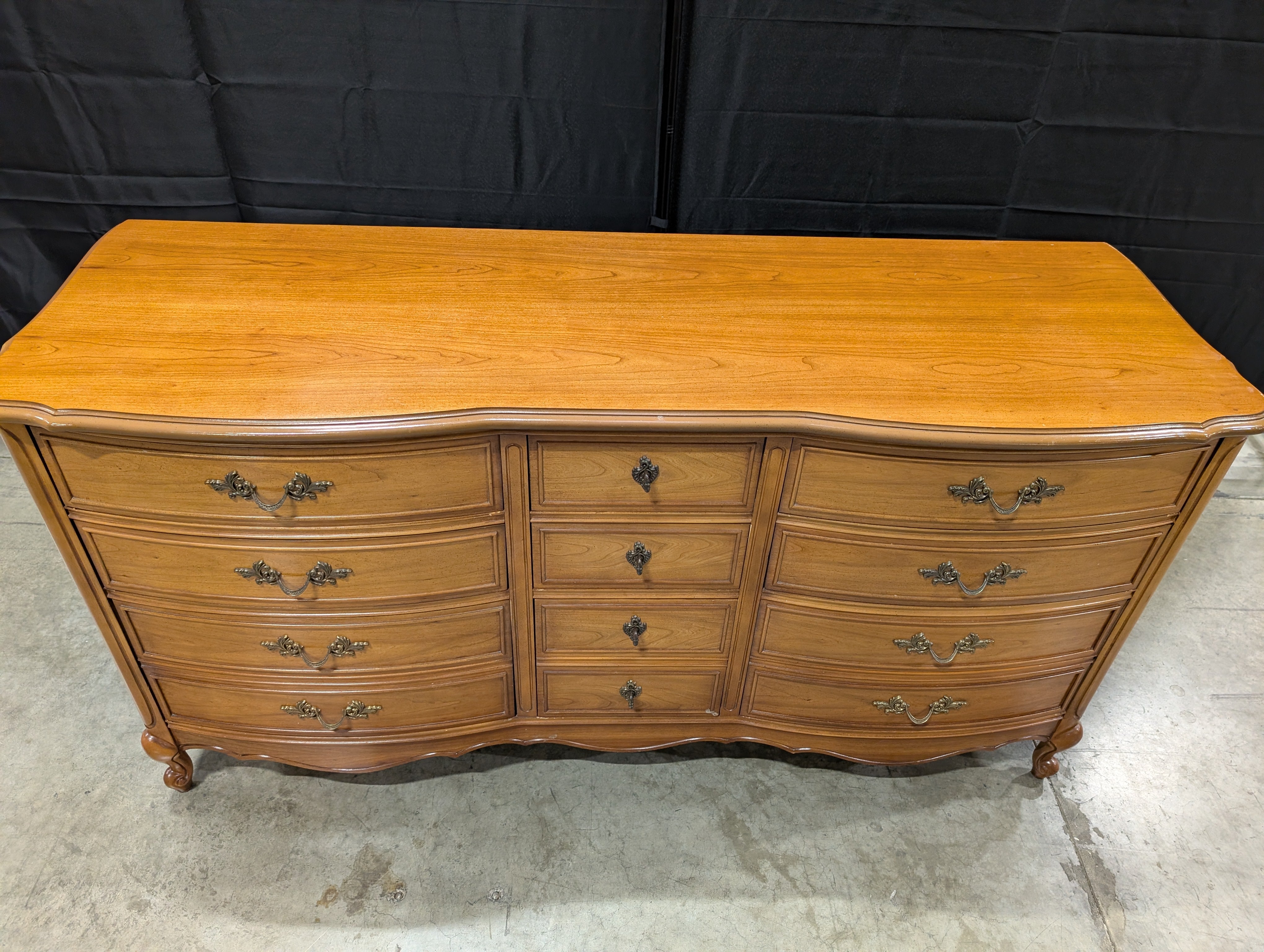 Vintage French Provincial Nine-Drawer Wood Dresser