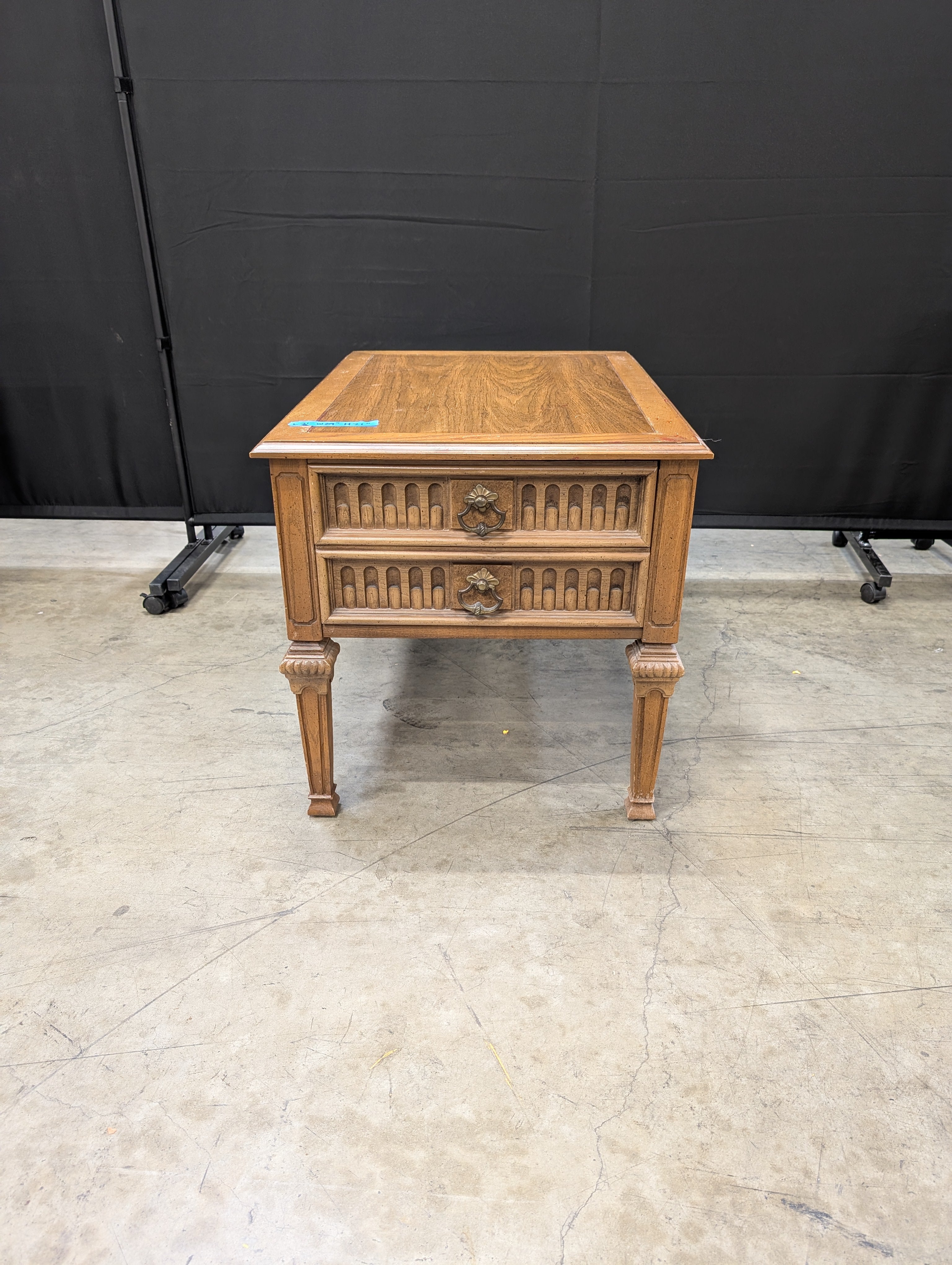 Vintage Carved Hardwood Two-Drawer Nightstand