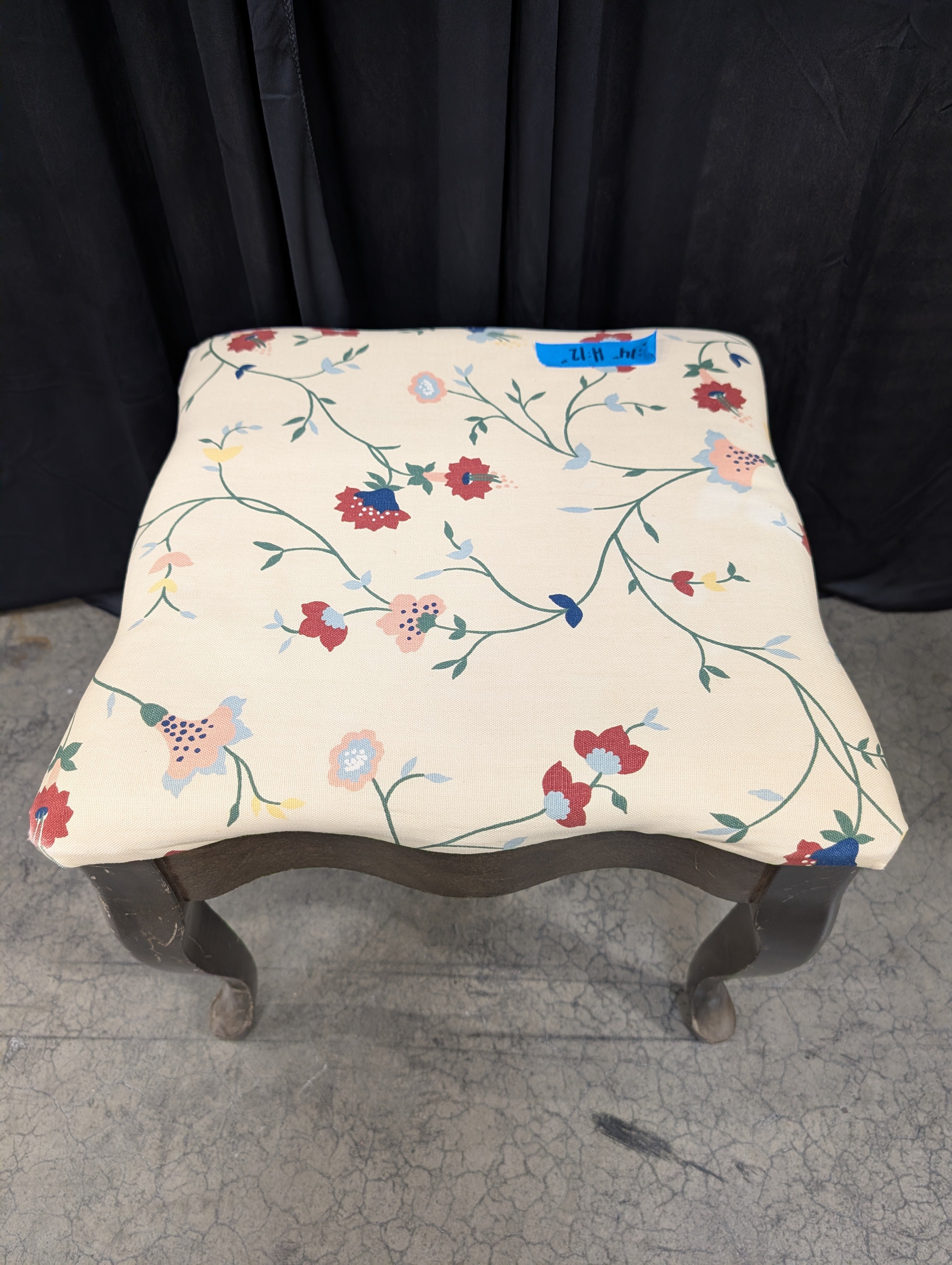 Floral Pattern Fabric Square Ottoman with Turned Legs