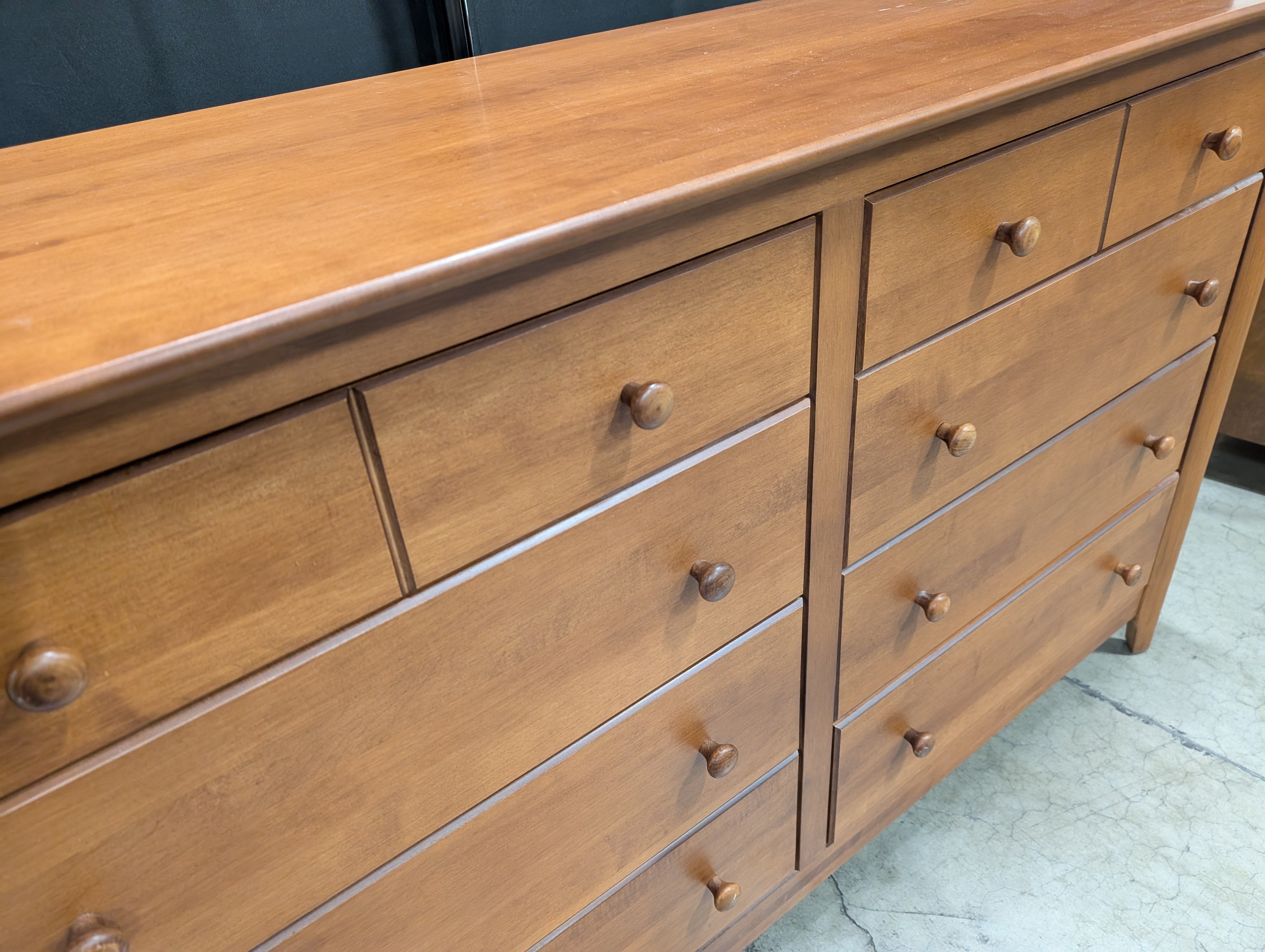 Spacious Cherry Finish Wood Double Dresser with 12 Drawers