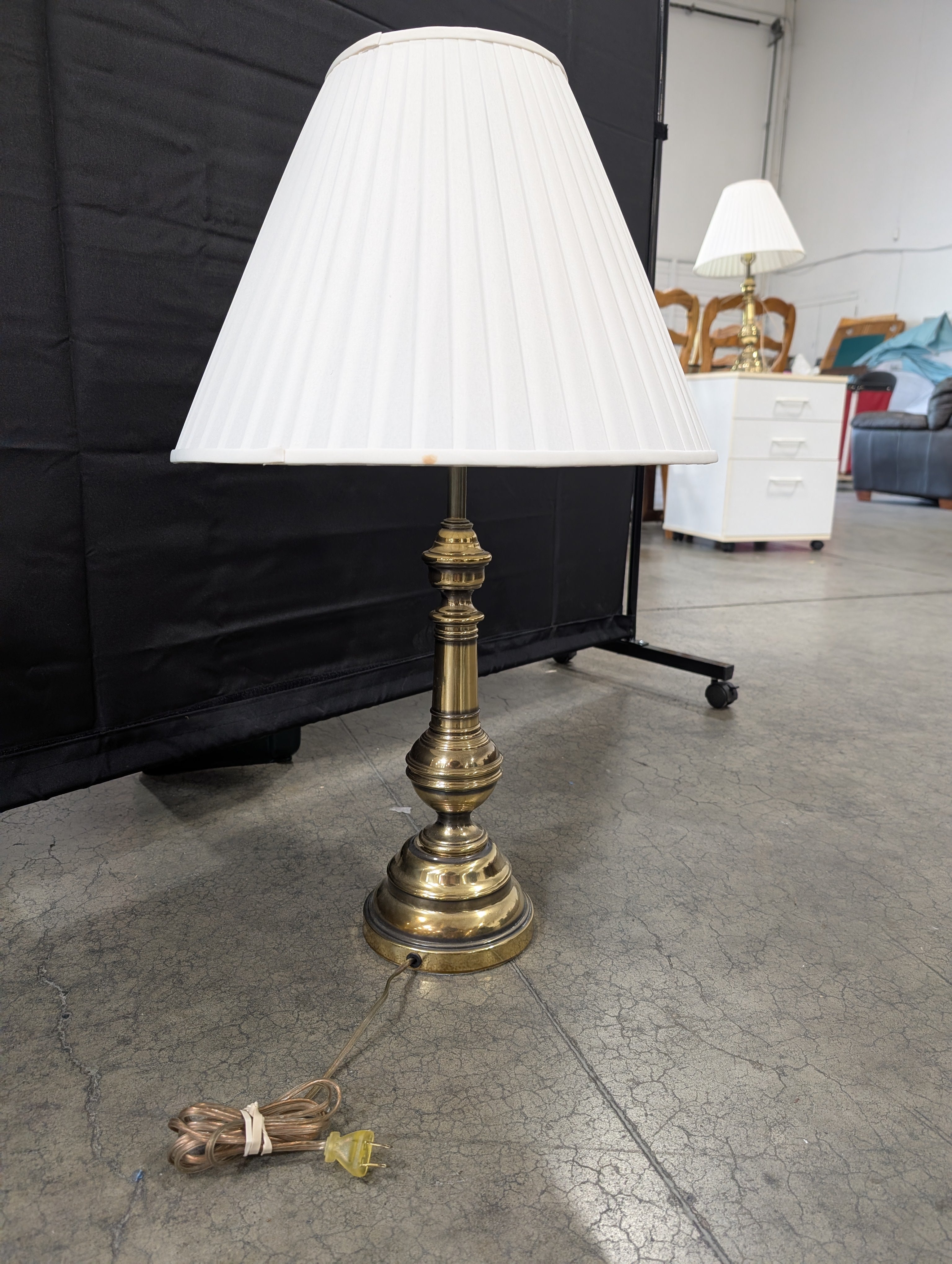 Classic Brass Table Lamp with Pleated White Shade