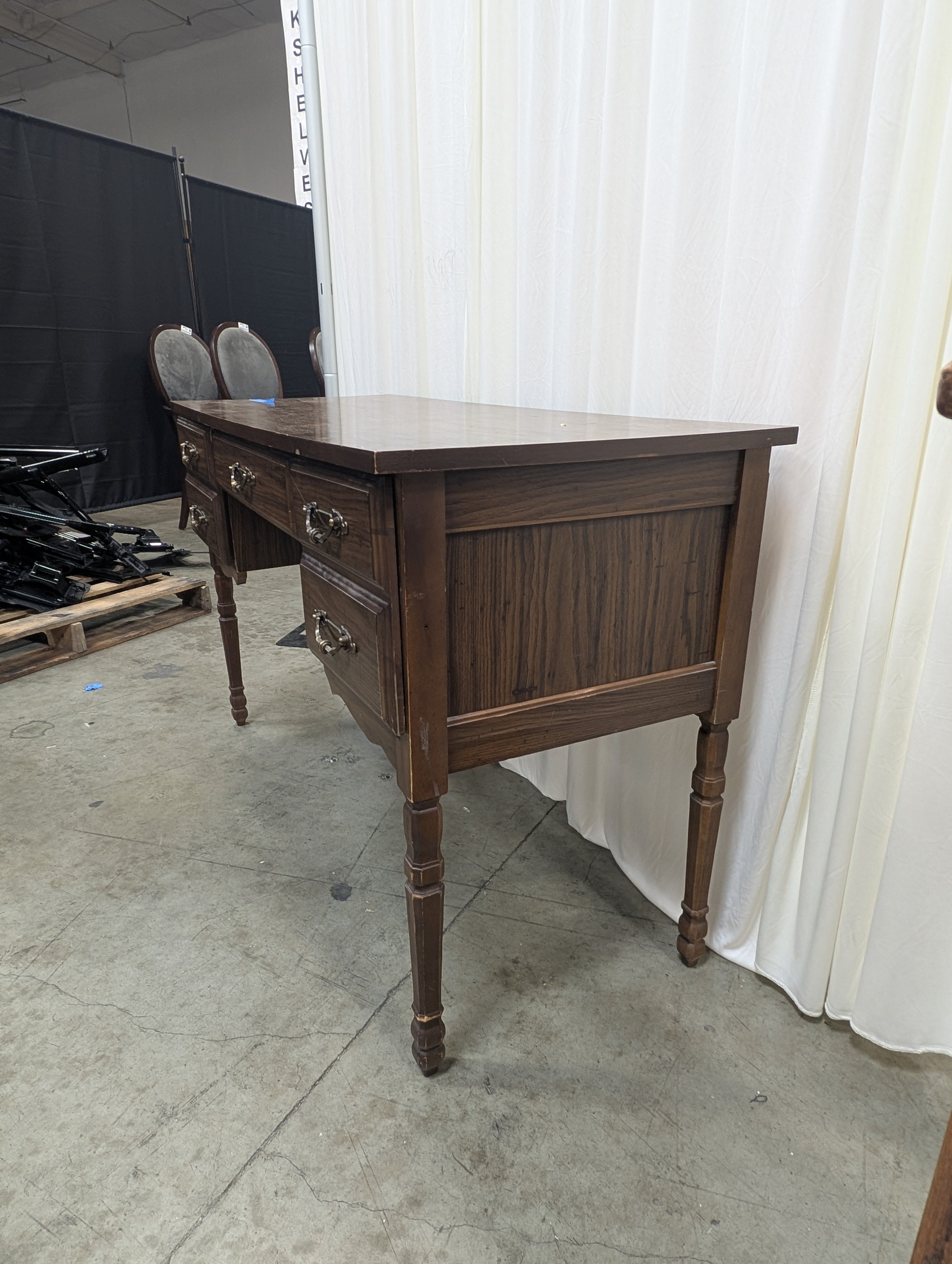 DMI Furniture Dark Wood Writing Desk with Five Drawers