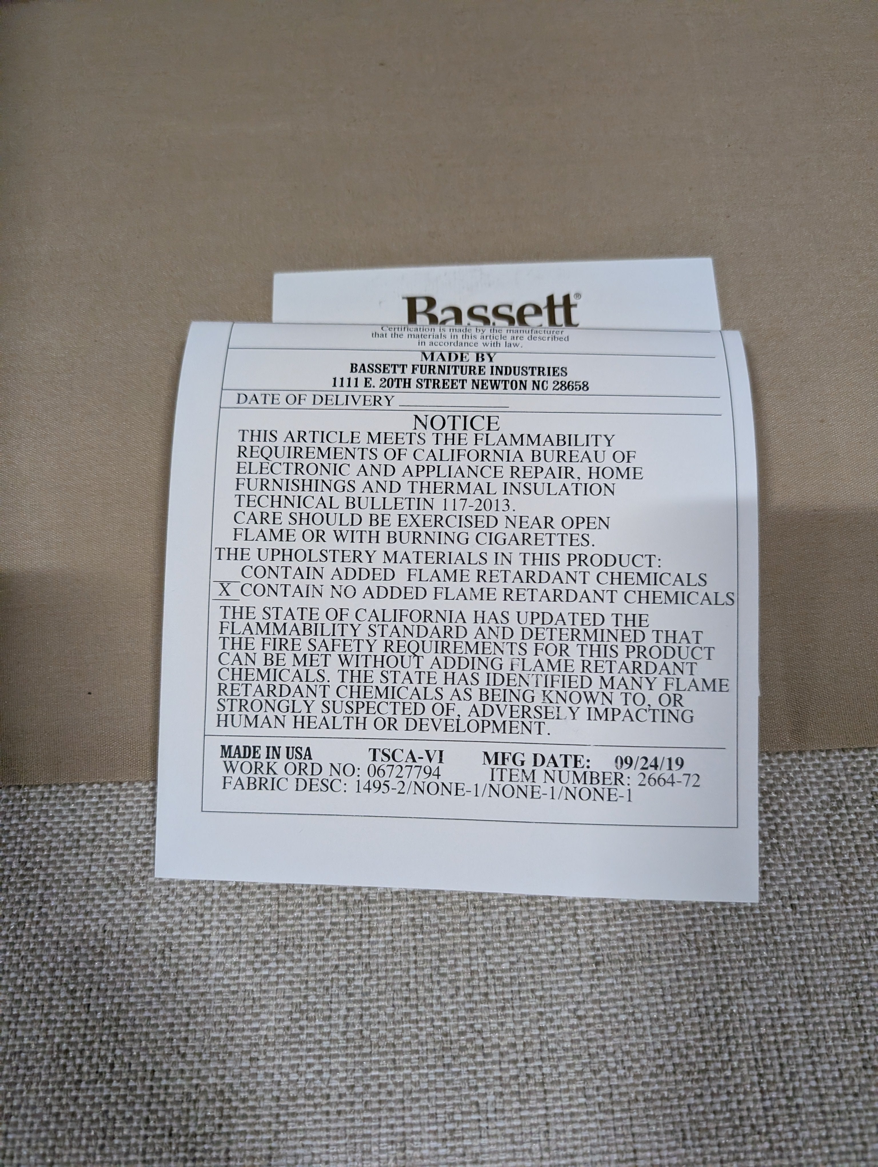 Neutral Toned Bassett Three-Seater Fabric Sofa